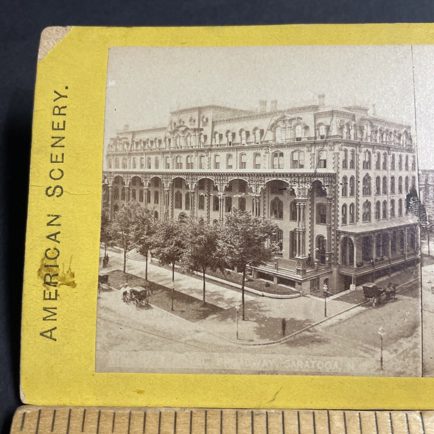 Antique 1870s Broadway Hotel Saratoga Springs NY Stereoview Photo Card P4806