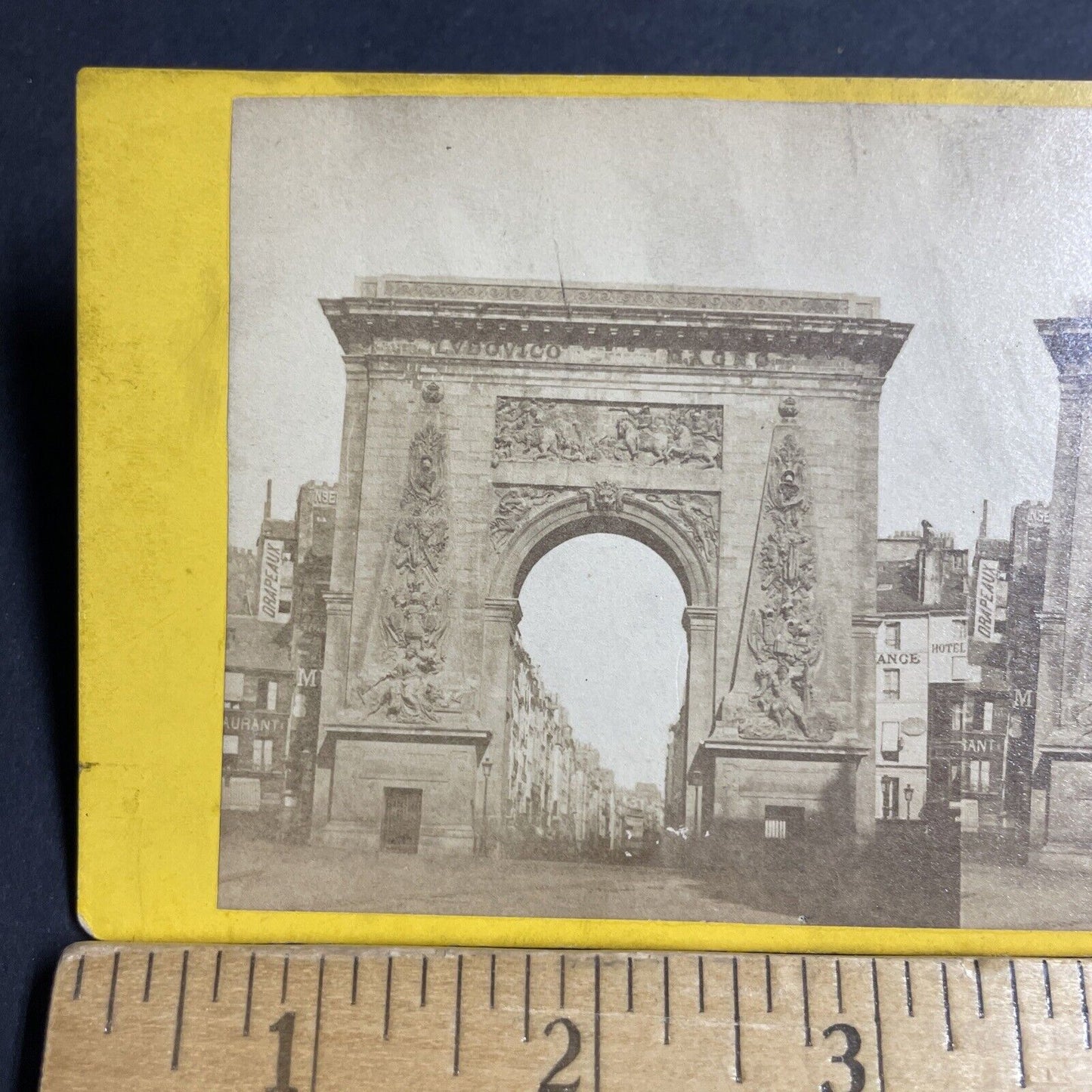 Antique 1870s Porte Saint Denis Gate Paris France Stereoview Photo Card P4199