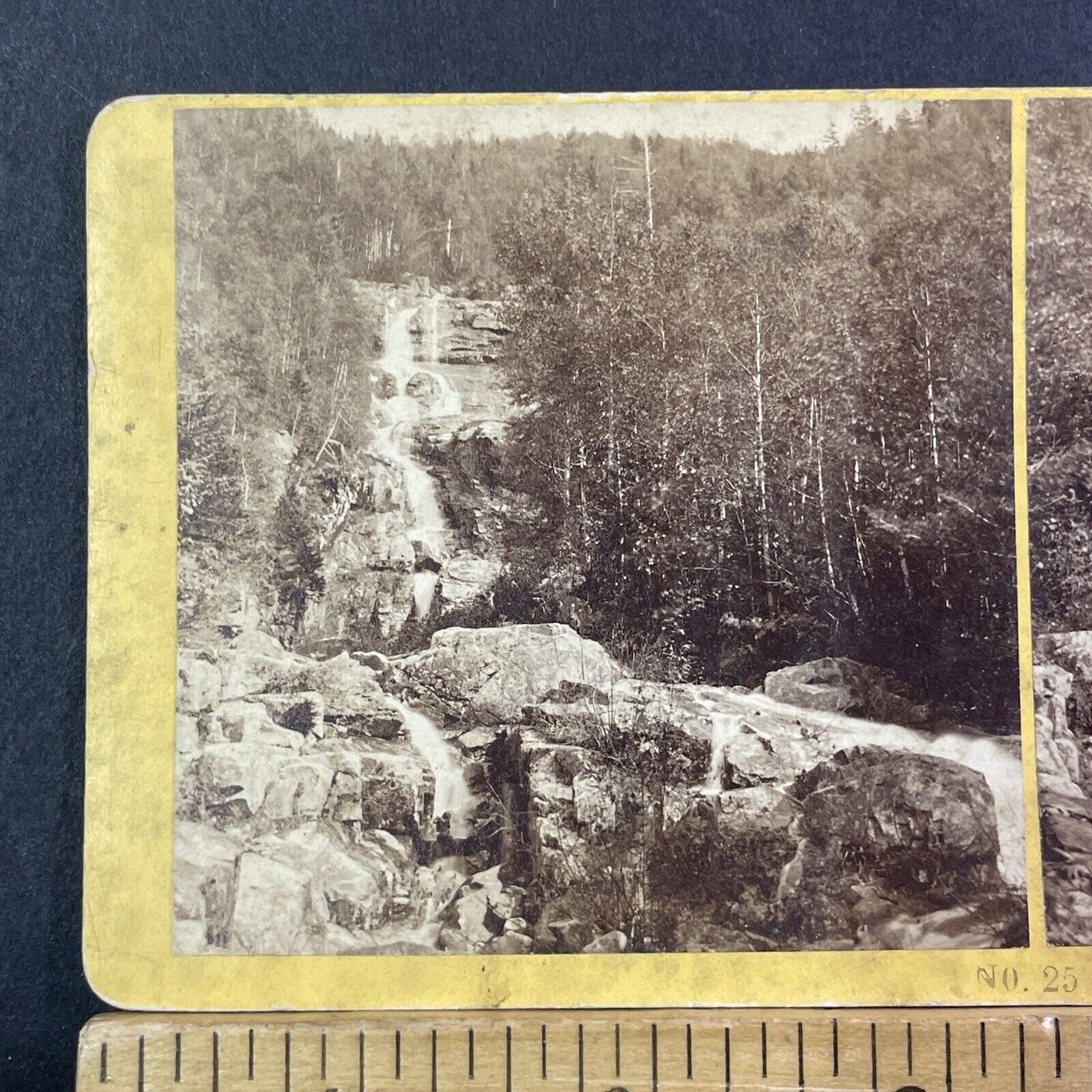 Crawford Notch Silver Cascade Stereoview BW Kilburn Photo Card Antique 1870 X932