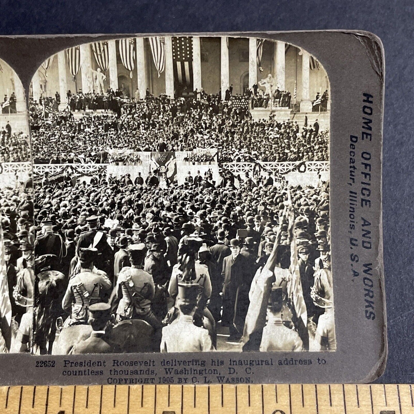 Antique 1905 Theodore Roosevelt Inaugural Address Stereoview Photo Card P4334