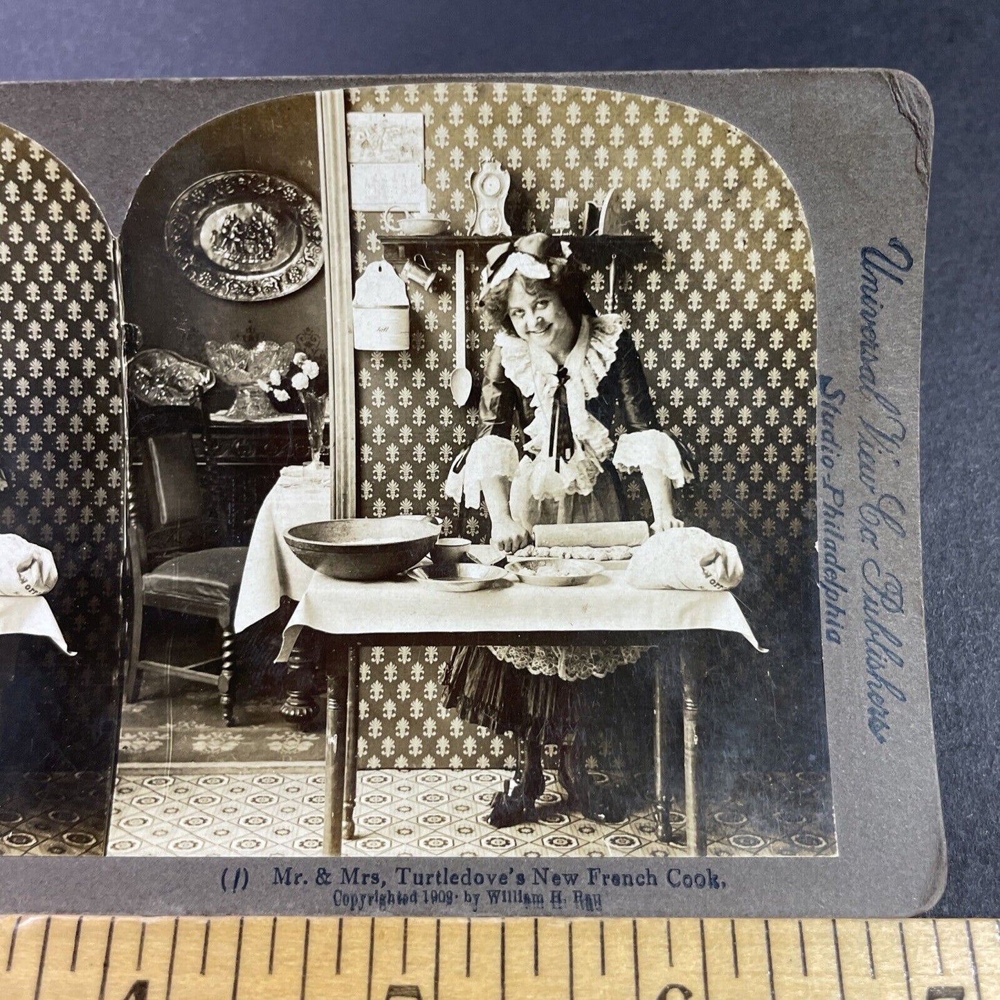 Antique 1902 Flirty French Cook Makes Bread Stereoview Photo Card P3465