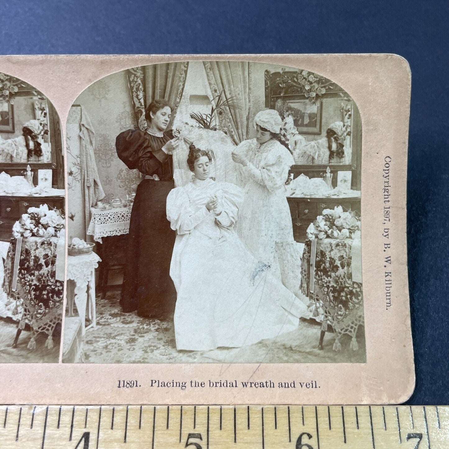 Antique 1897 Maid Servants Prepare Bride For Wedding Stereoview Photo Card P2865