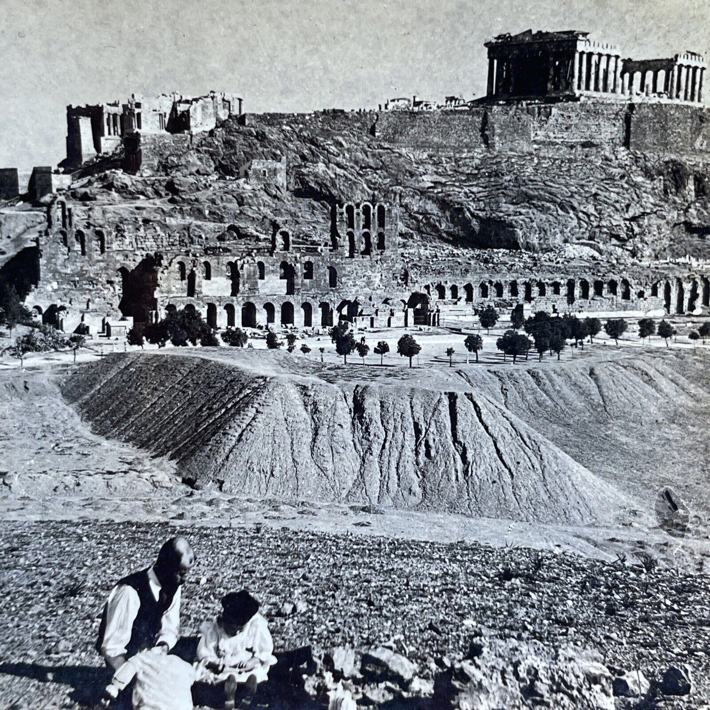 Antique 1909 The Acropolis And City Of Athens Greece Stereoview Photo Card V2876