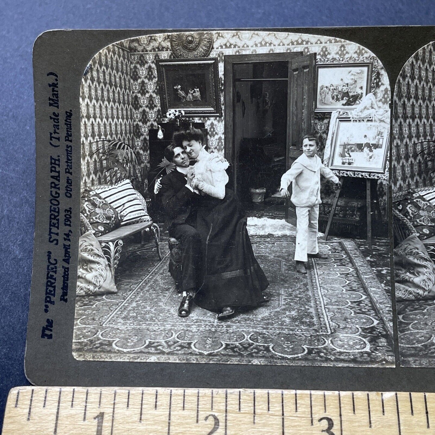 Antique 1903 Woman Gets Caught Snuggling Lover Stereoview Photo Card P2701