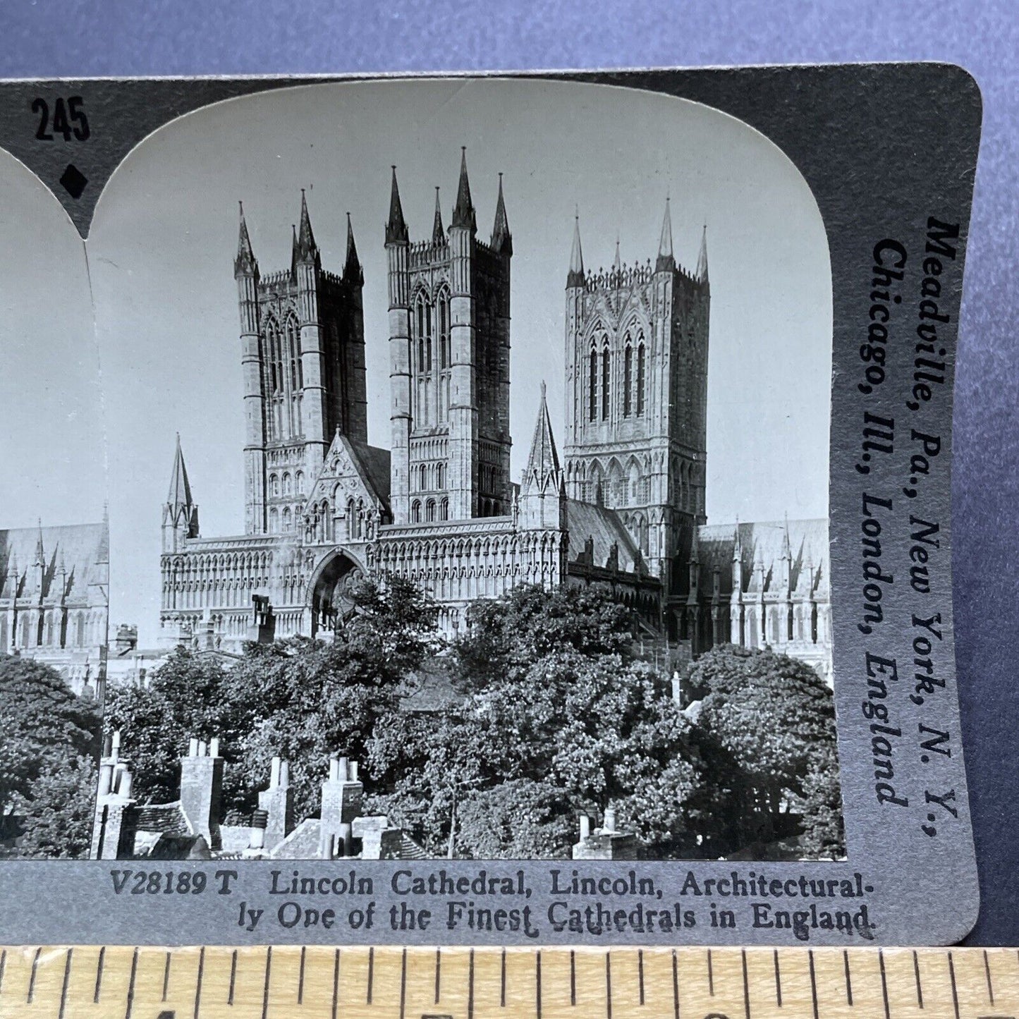 Antique 1922 Lincoln Cathedral Church England UK Stereoview Photo Card V2966