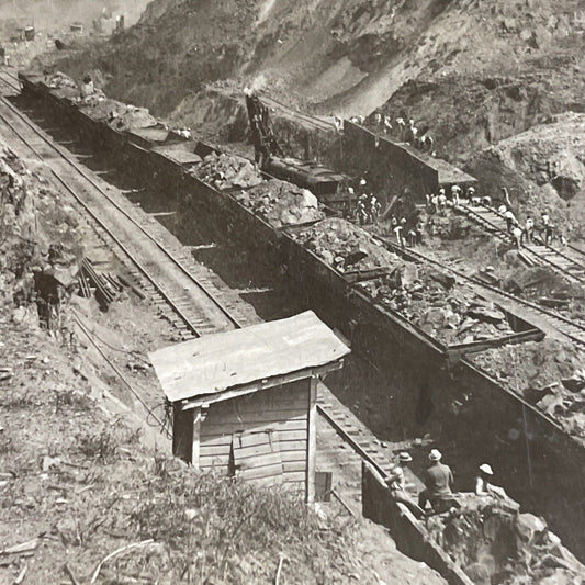 Antique 1910s Railroad Excavation Rail Cars Panama Stereoview Photo Card P4416