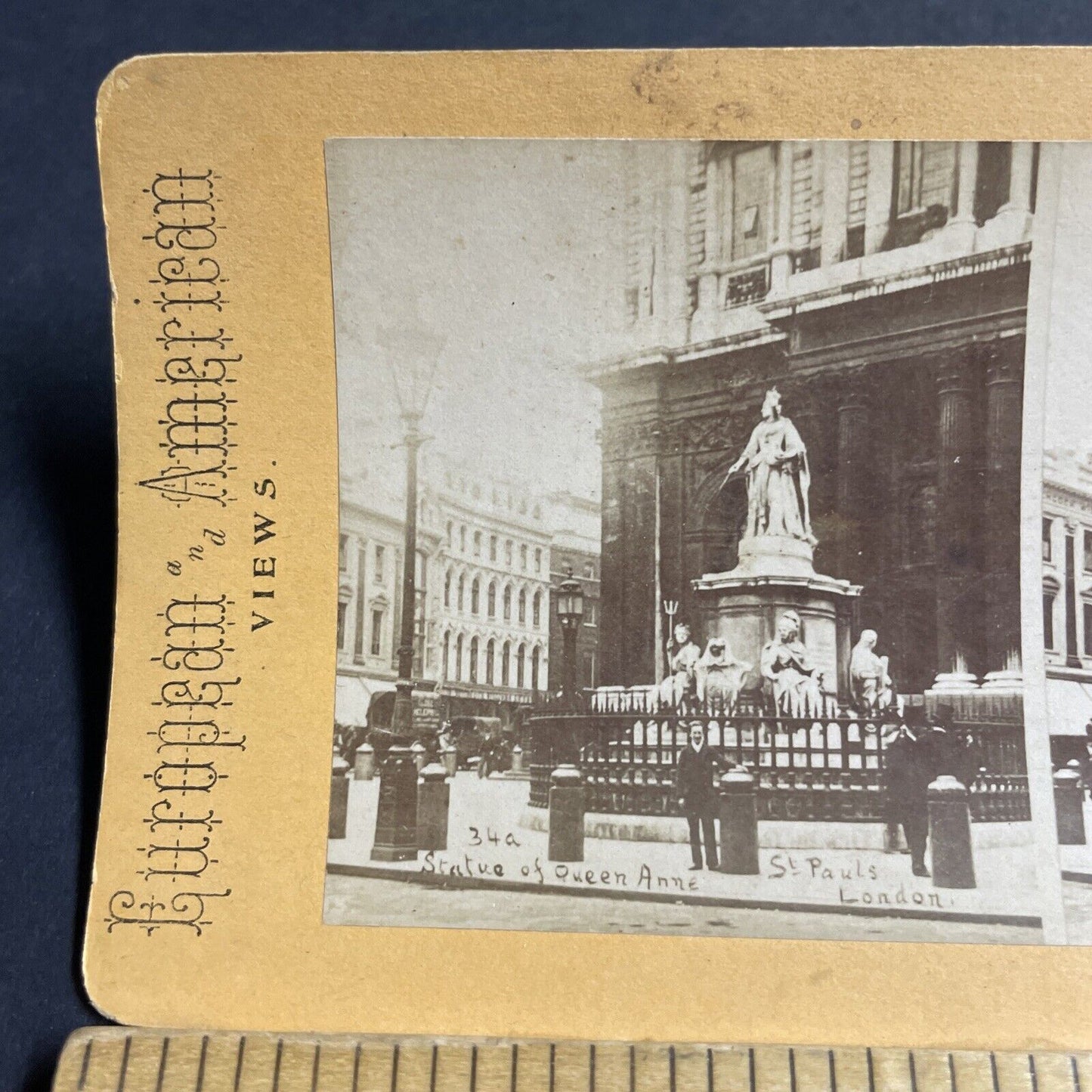 Antique 1870s Statue Of Queen Anne London England Stereoview Photo Card P4522