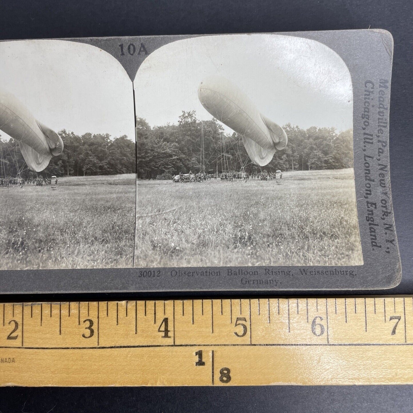 Antique 1916 WW1 German Observation Zeppelin Balloon Stereoview Photo Card P922