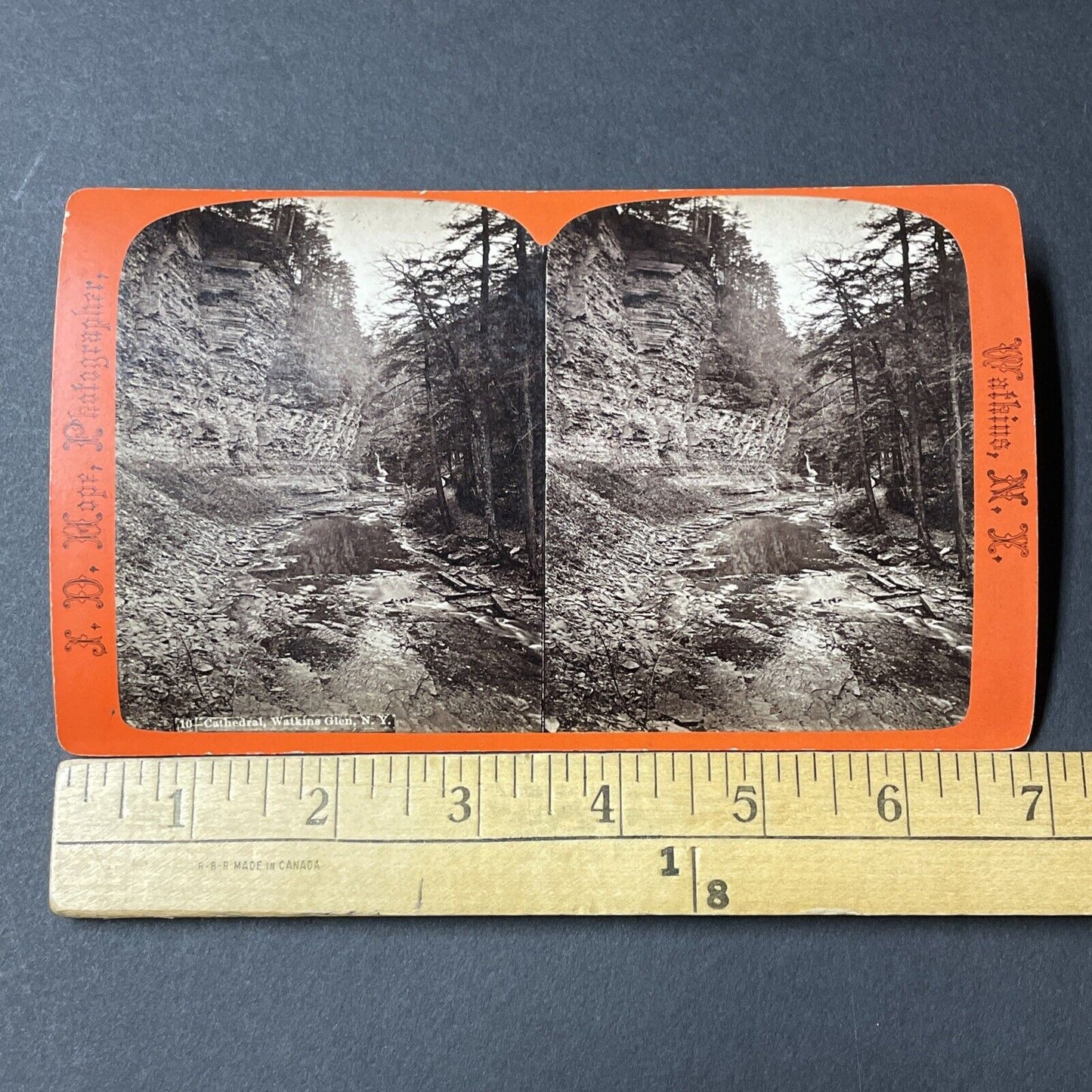 Antique 1860s Watkin's Glen Gorge Cliffs New York Stereoview Photo Card V1800