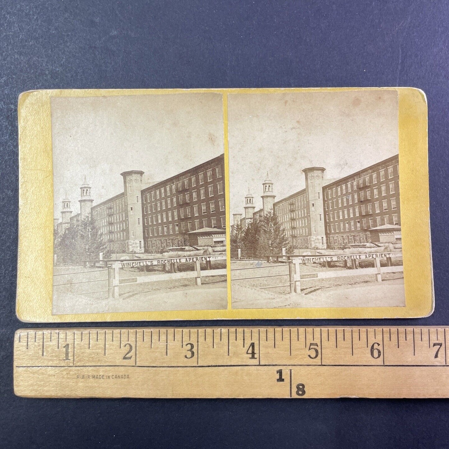 Pacific Mills Lawrence MA Stereoview Winchell's Aperient Antique c1872 X2588