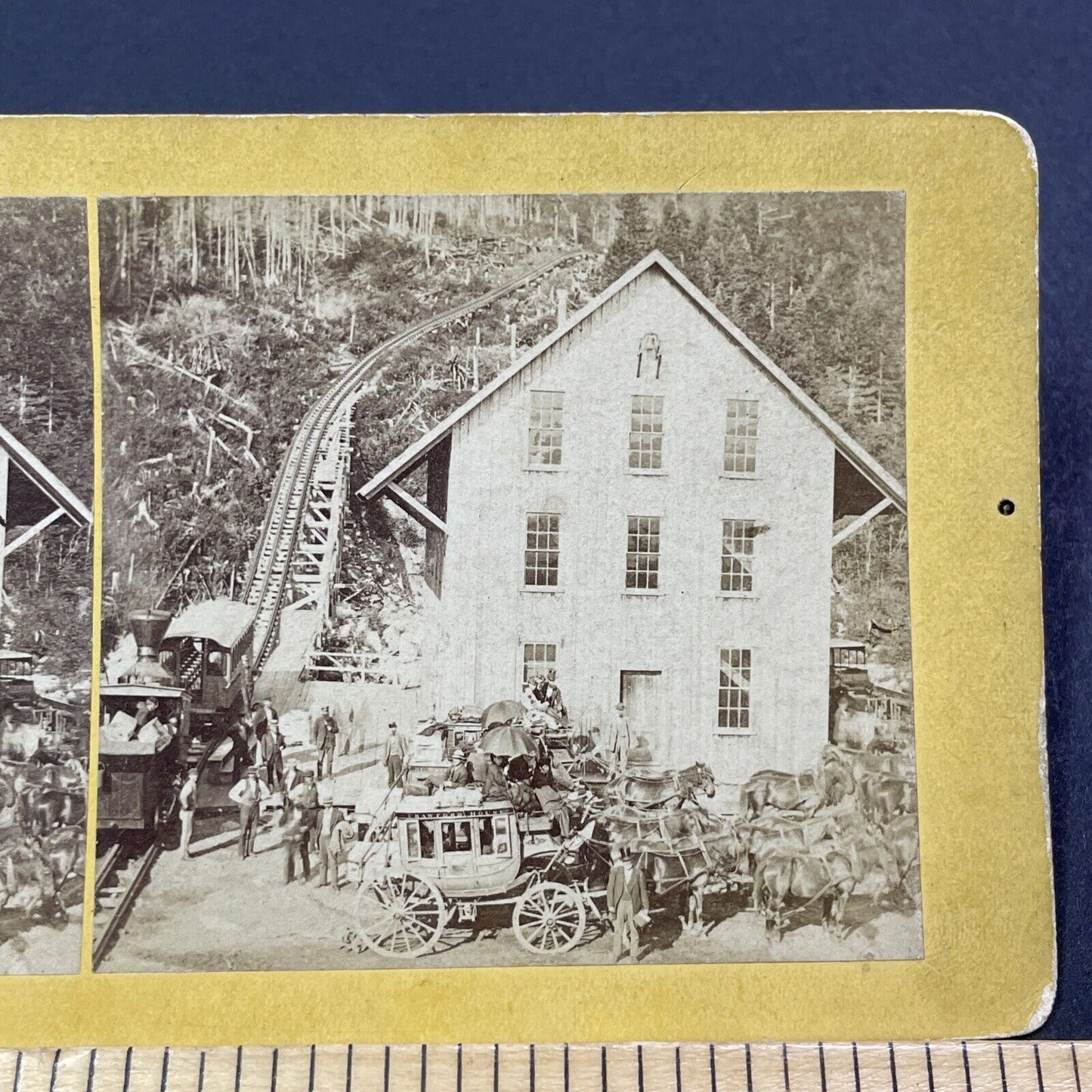 Antique 1870s Mt Washington Railroad Train Station Stereoview Photo Card V1918