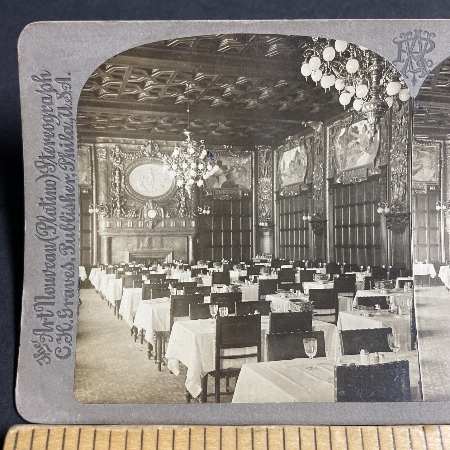 Antique 1900 Opera House Restaurant Stockholm Sweden Stereoview Photo Card P4157