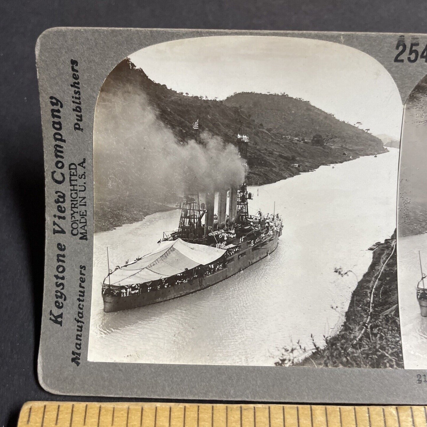 Antique 1910s USS Missouri Battleship W/ Shell Tent Stereoview Photo Card P4500