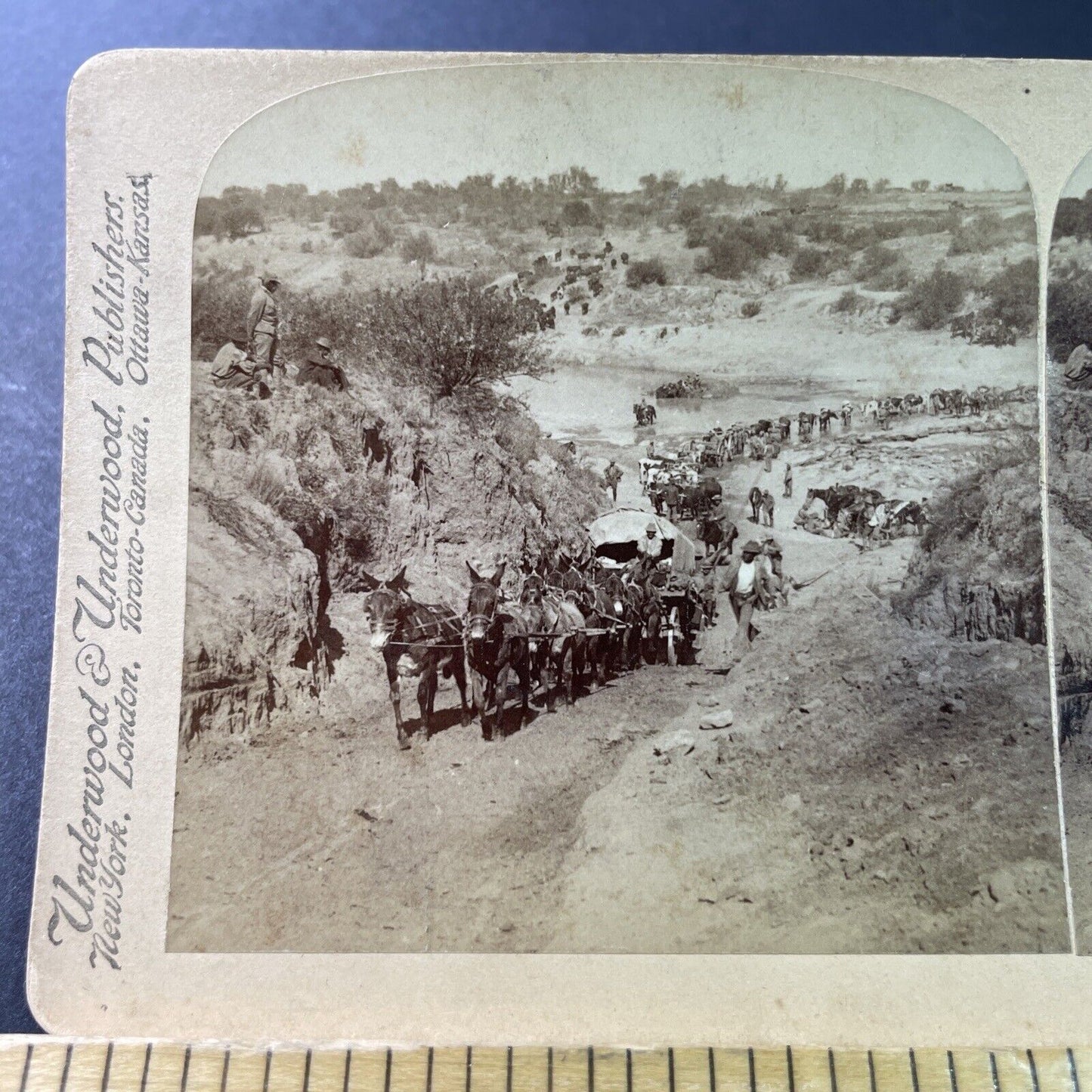 Antique 1901 Boer War Army Travels Up Steep Hill Stereoview Photo Card P3308