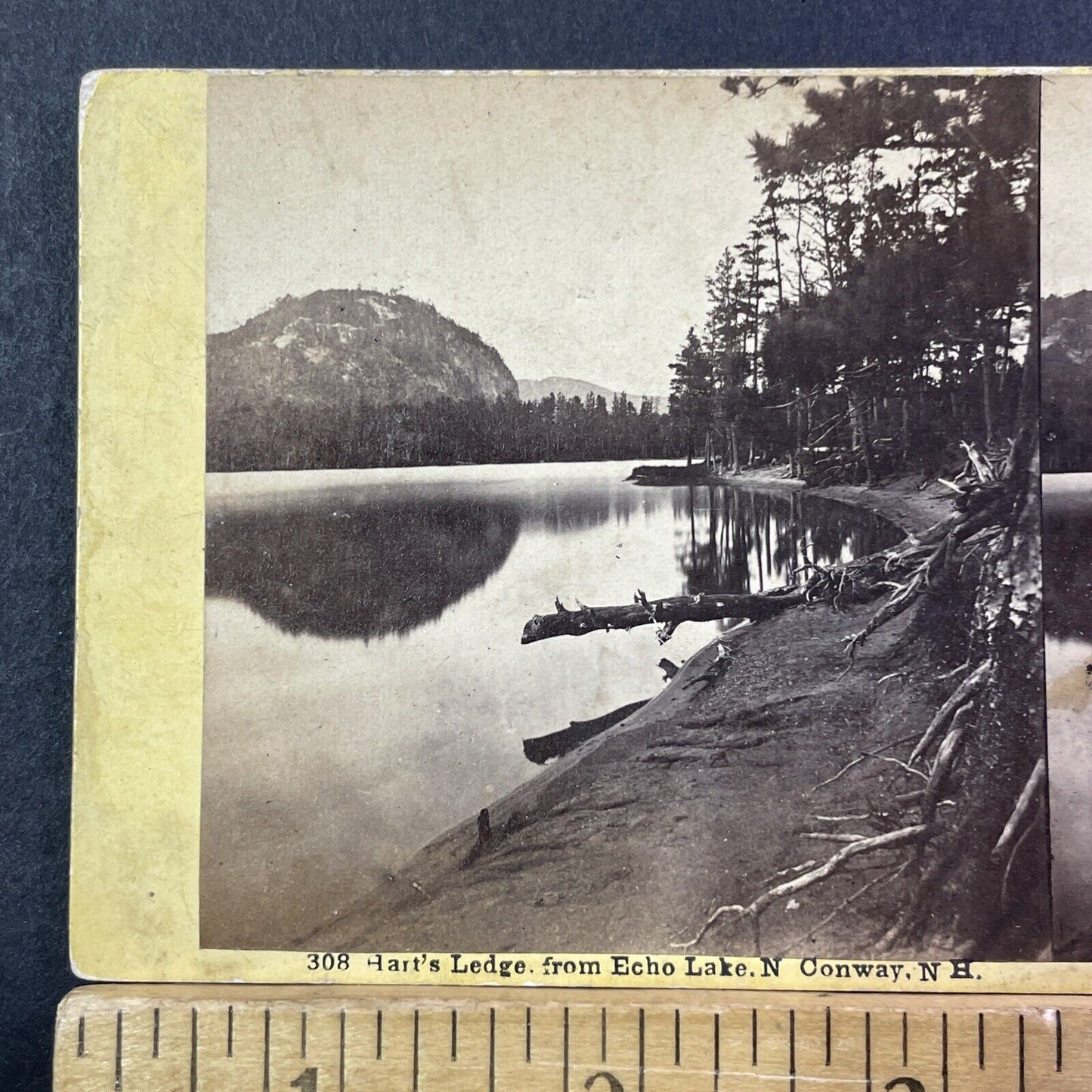 Hart's Ledge Echo Lake NH Stereoview Edward Bierstadt Antique c1870 X973