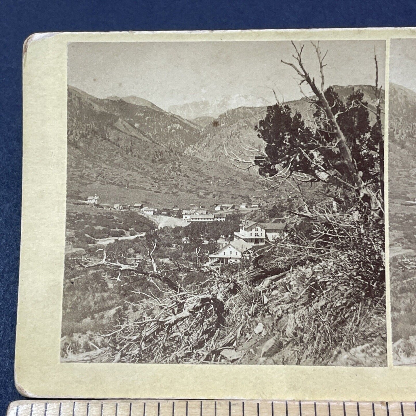 Antique 1877 Manitou & Pike's Peak Colorado Stereoview Photo Card V2123