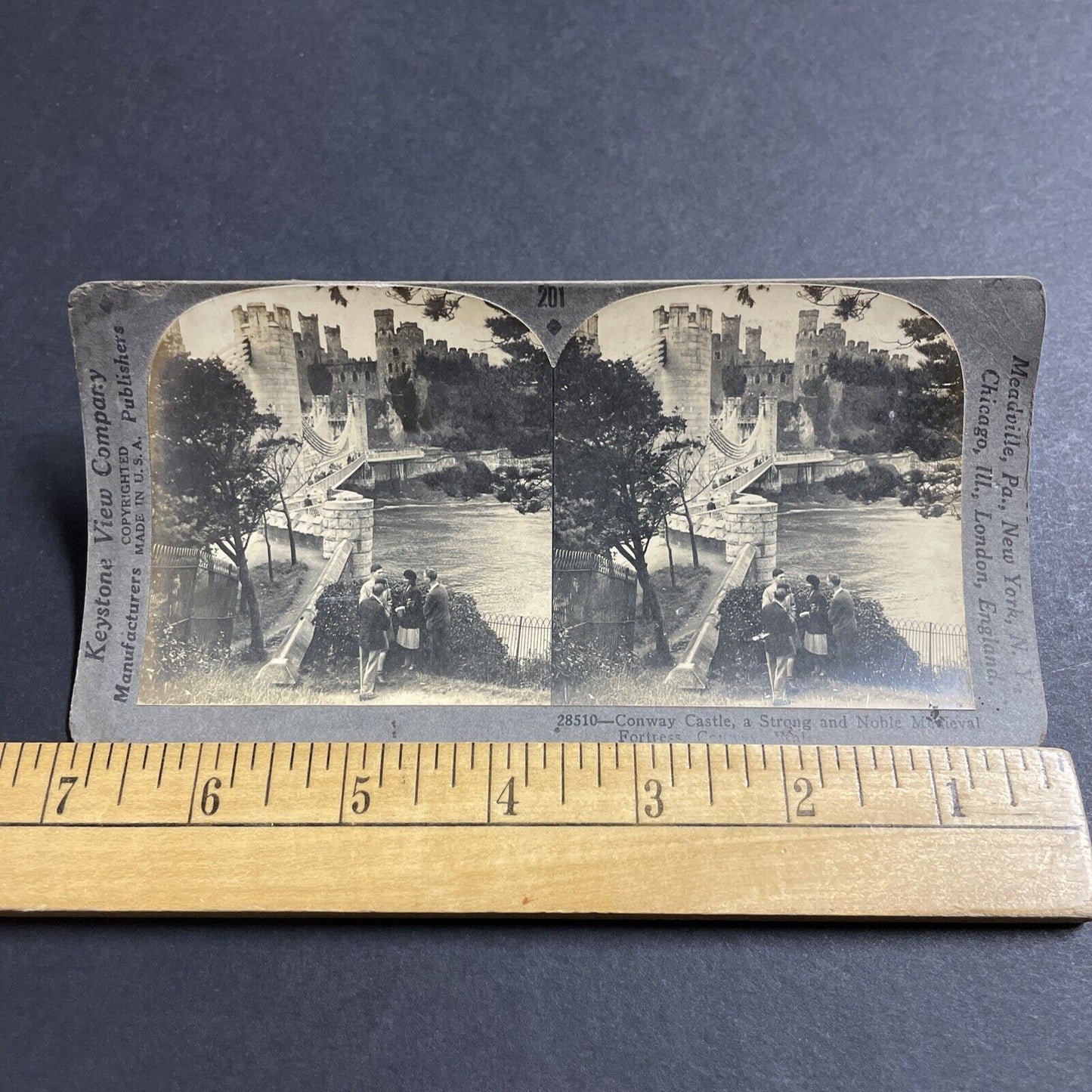 Antique 1930s Students At Conway Castle Wales England Stereoview Photo Card 4953