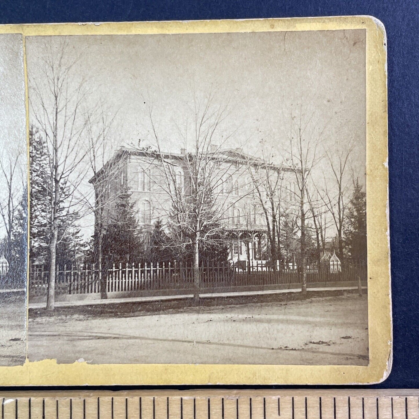 Victorian Mansion Huron Street Ann Arbor Michigan Stereoview Antique c1860s Y465