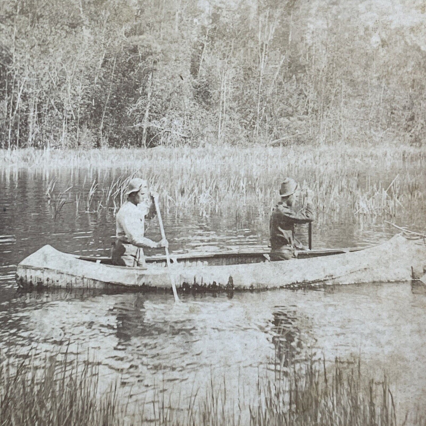 T.W. Ingersoll Canoeing on River Stereoview Merced? Yosemite? Antique c1888 Y103