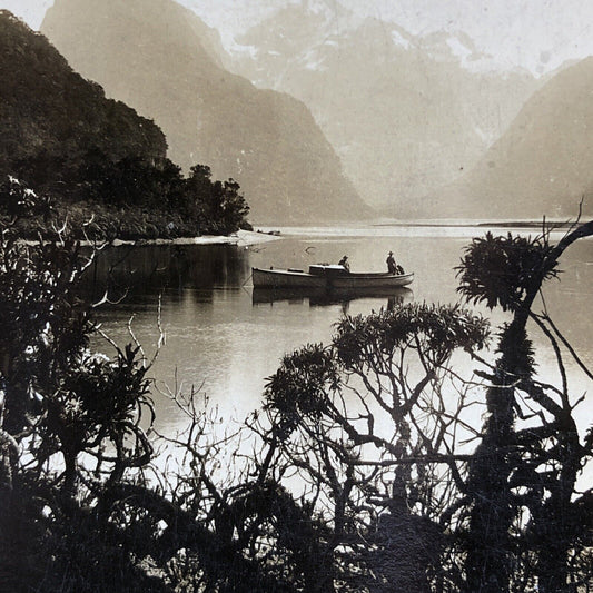 Antique 1909 Milford Sound Piopiotahi New Zealand Stereoview Photo Card P2010