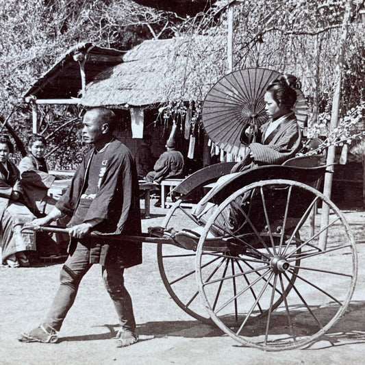 Antique 1896 Woman In Japanese Rickshaw Sugita Japan Stereoview Photo Card V513