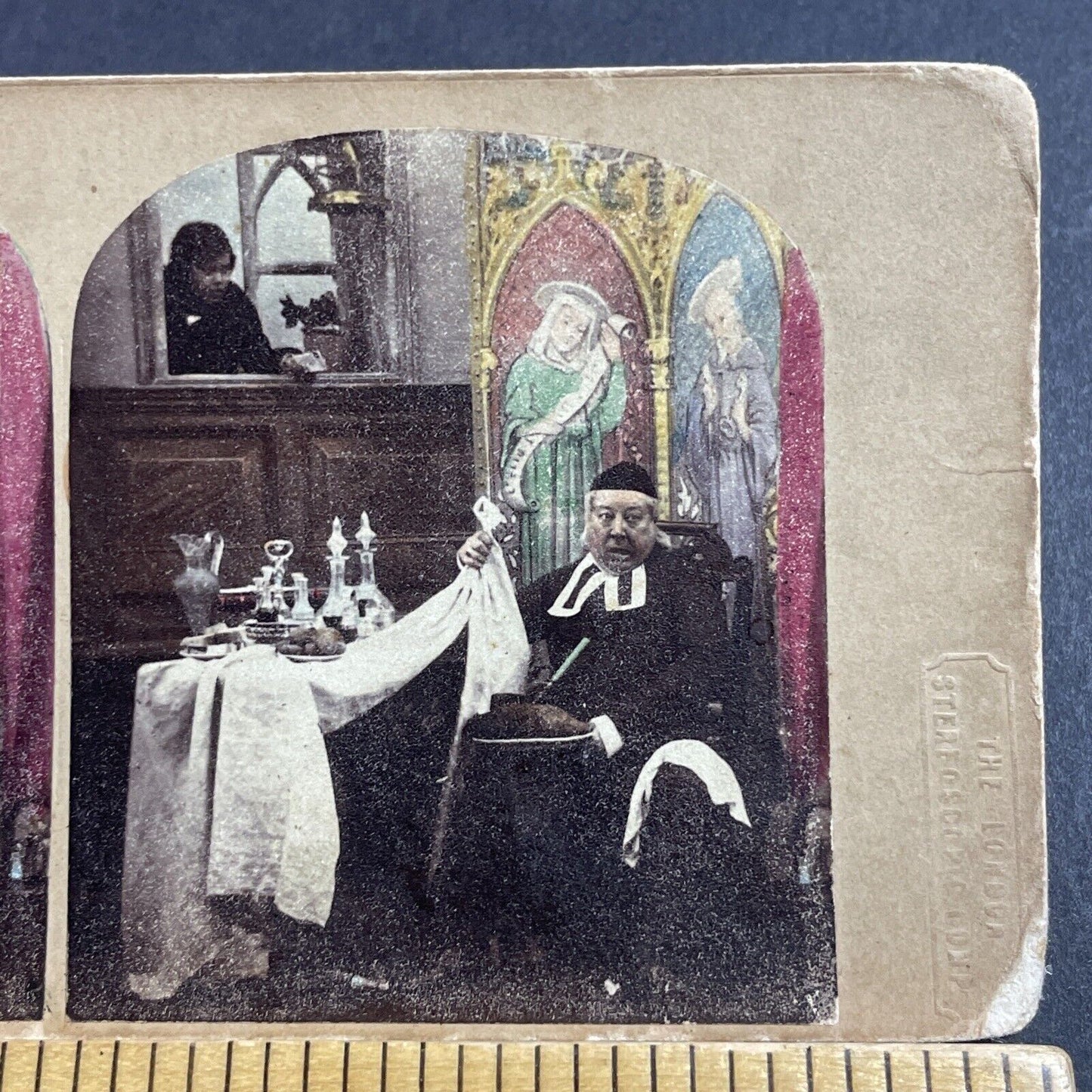 Antique 1860s A Friar Caught Sneaking Meat Stereoview Photo Card P1980-13