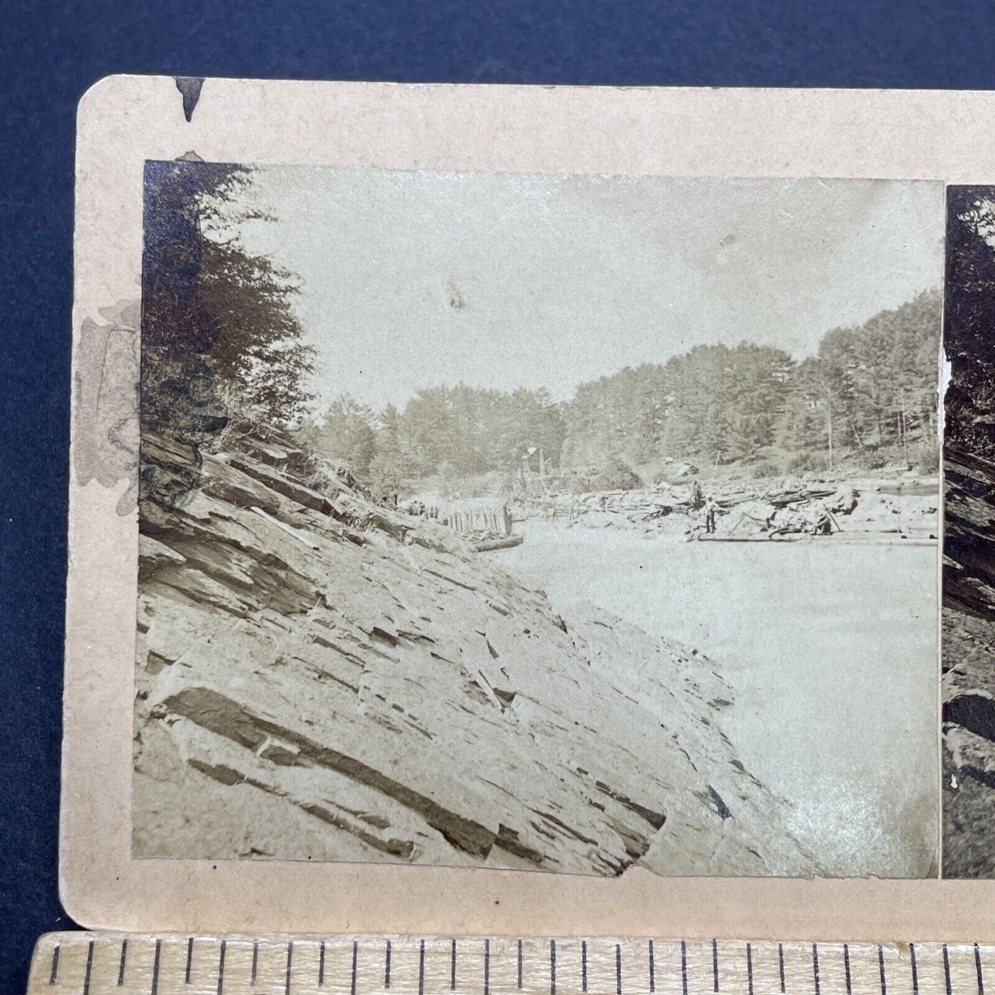 Antique 1877 Log Drivers In Hanover New Hampshire Stereoview Photo Card V1729