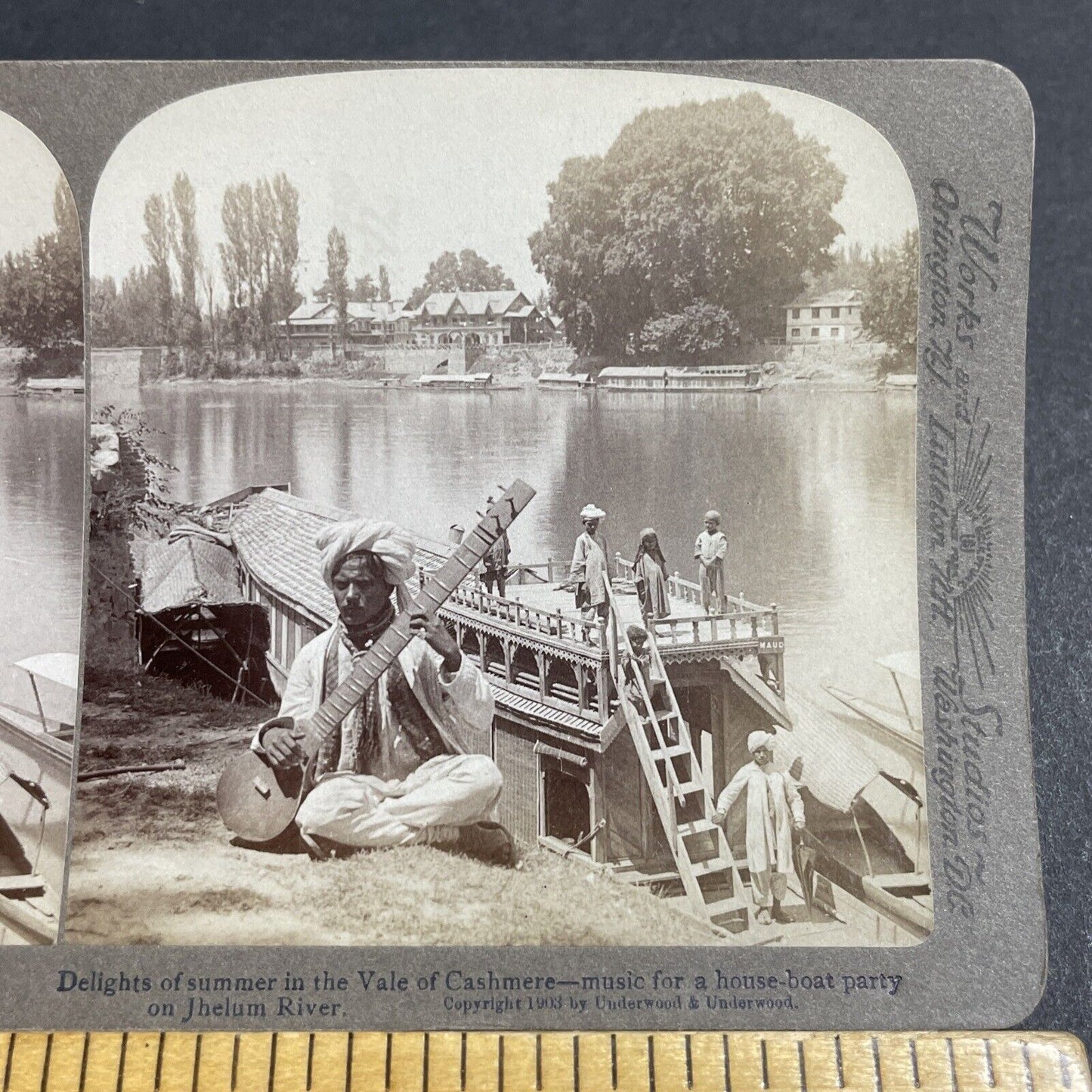 Antique 1903 Indian Musician Plays A Sitar Stereoview Photo Card P5652