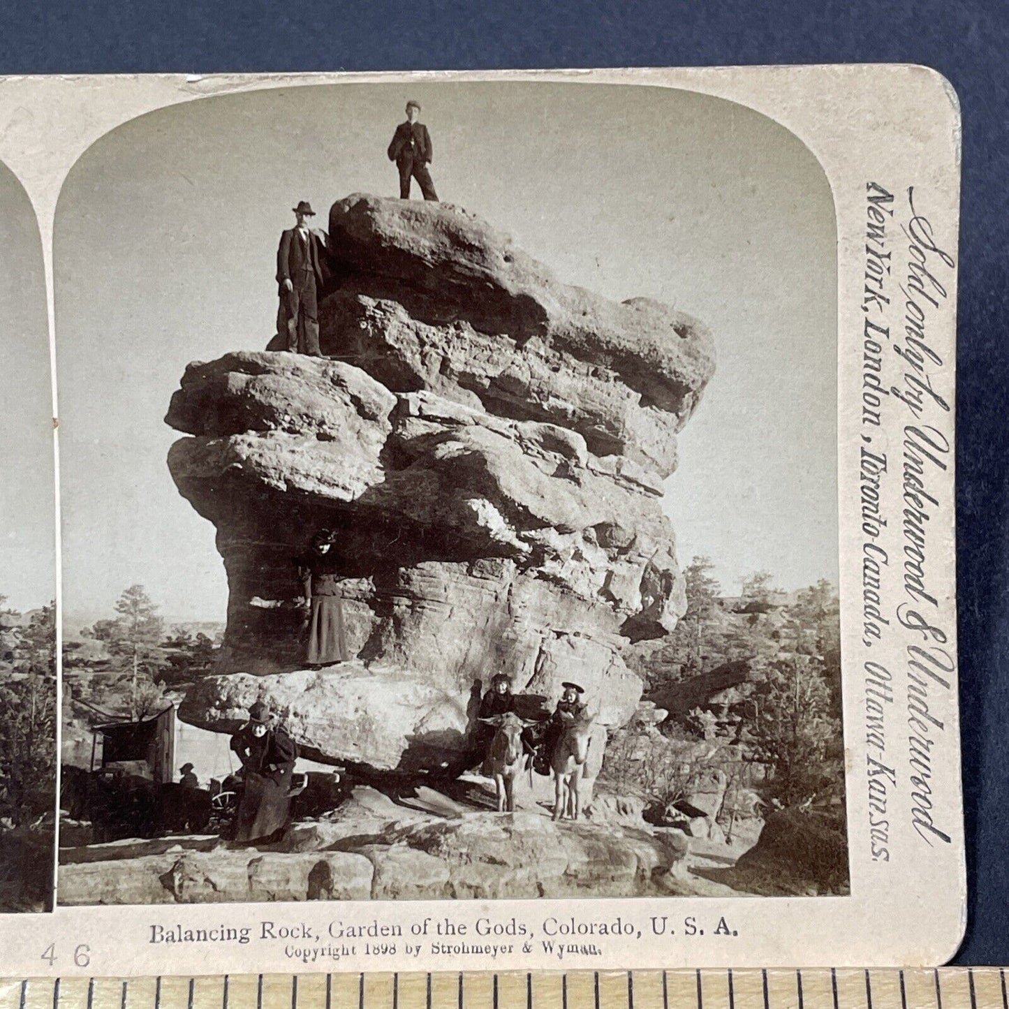 Antique 1898 Balancing Rock Garden Of The Gods CO Stereoview Photo Card V2150