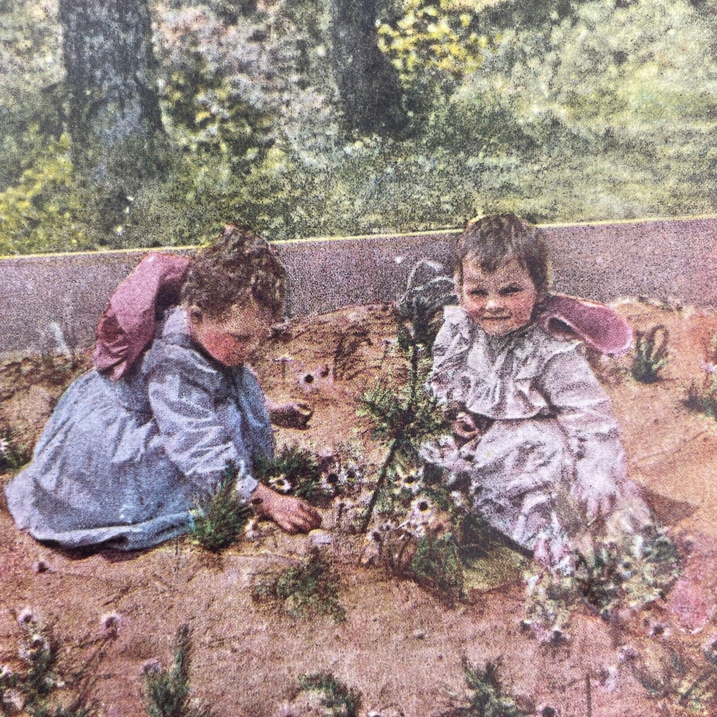 Antique 1898 Children Playing In Flower Garden Stereoview Photo Card P580-046