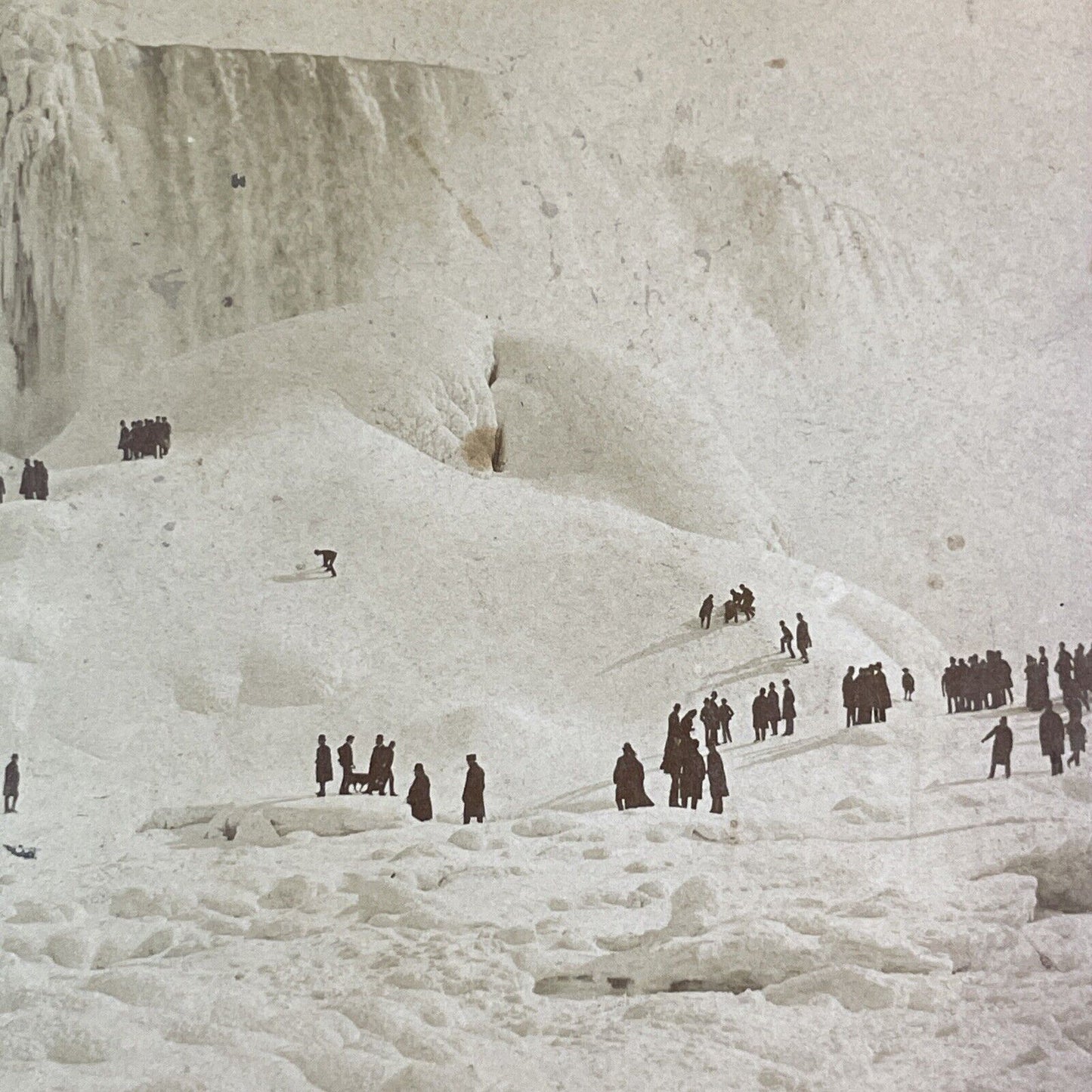 Ski and Sled Sports Niagara Falls Frozen Winter Stereoview Antique c1888 Y2212