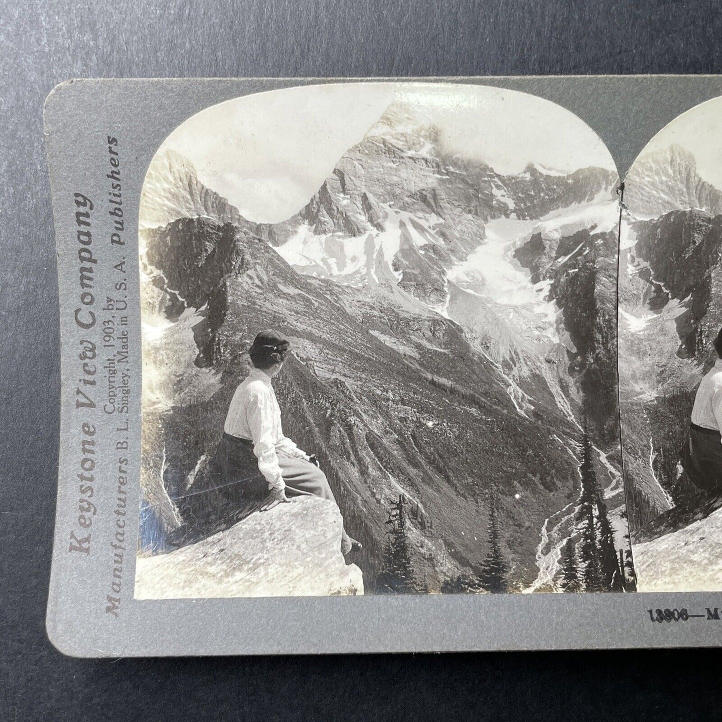 Antique 1909 Woman In The Mountains BC Canada Stereoview Photo Card P1017