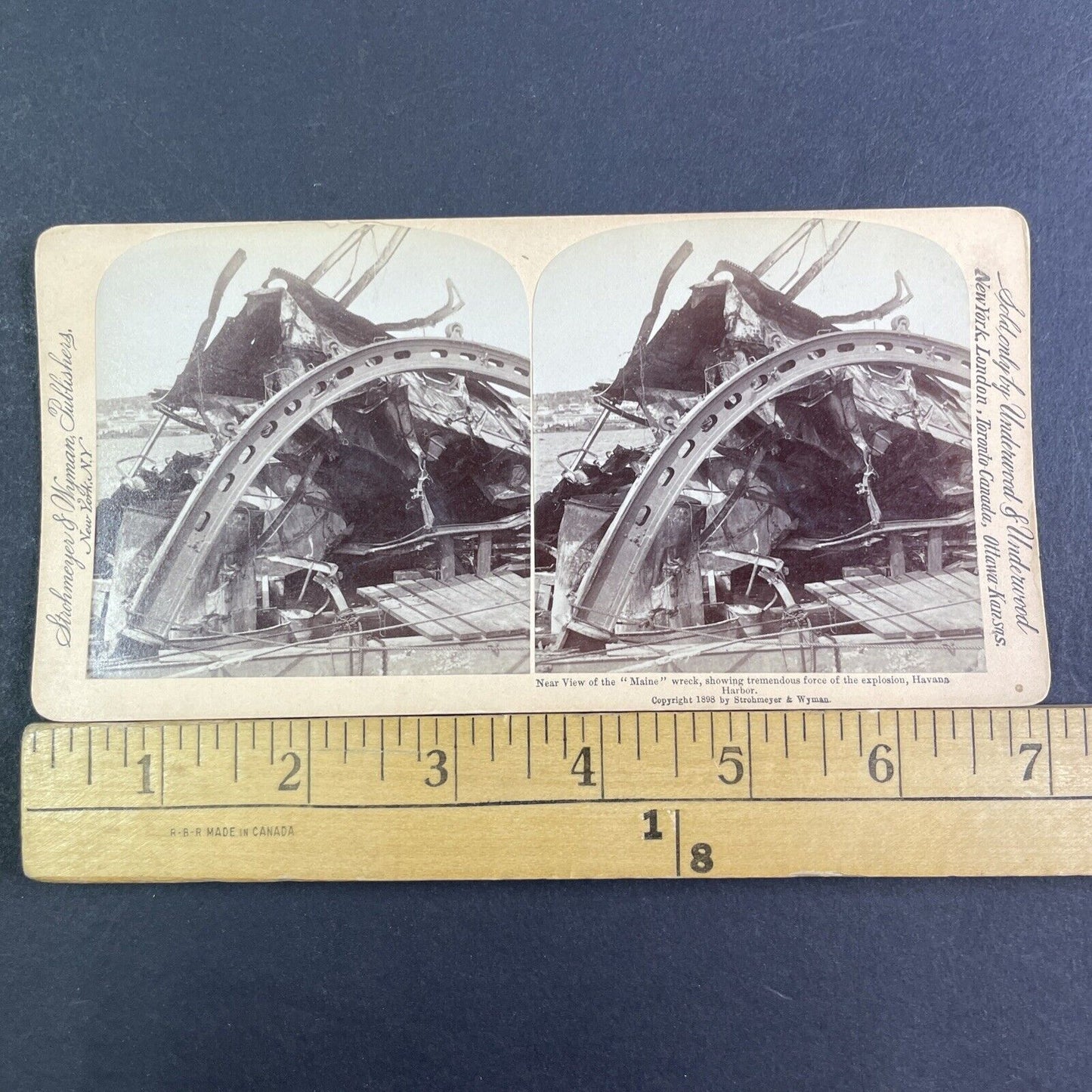 USS Maine Navy Cruiser Sunk Sinking Wreck Stereoview Antique c1898 X3152