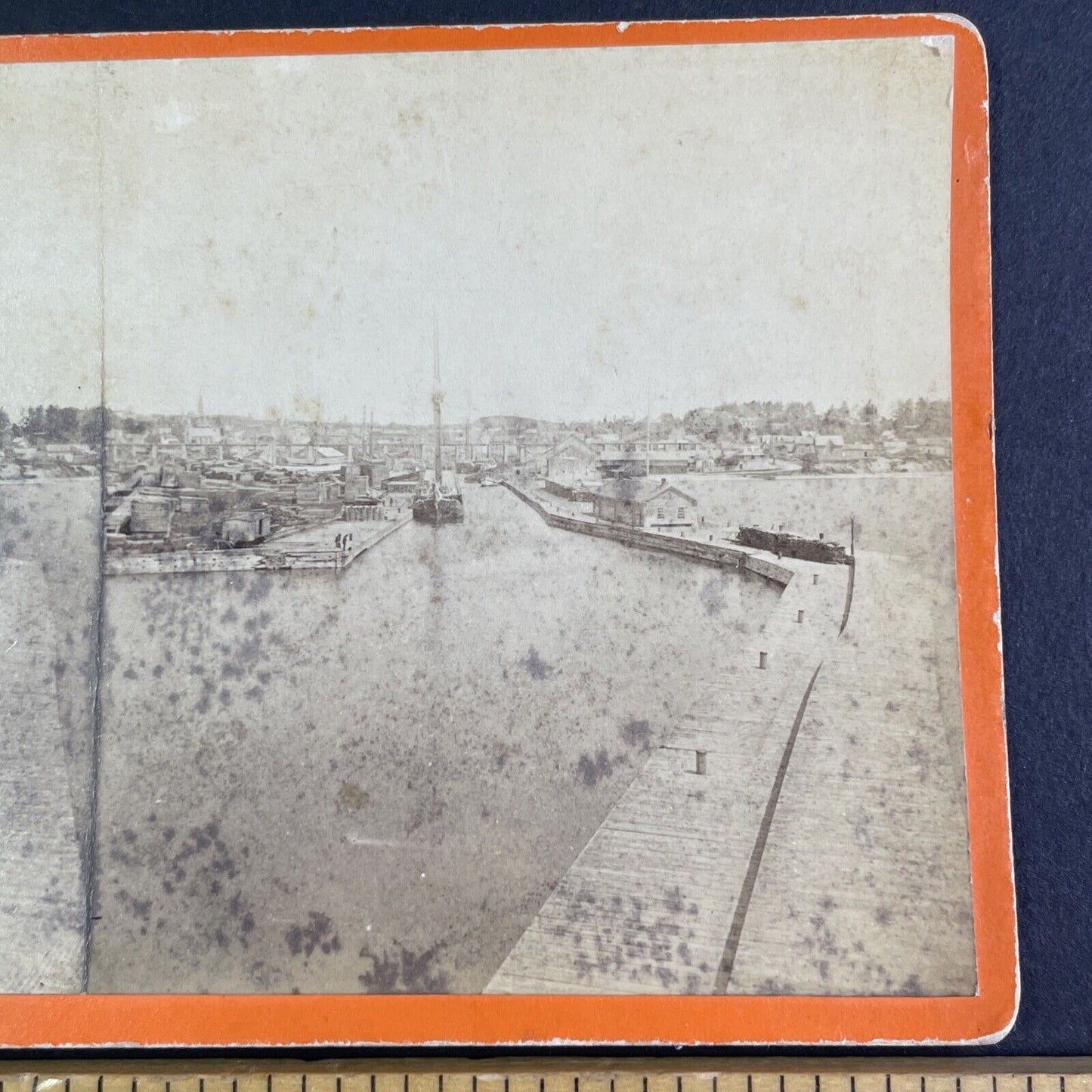 Port Hope Ontario Docks and Harbour Stereoview Antique c1860s X4177