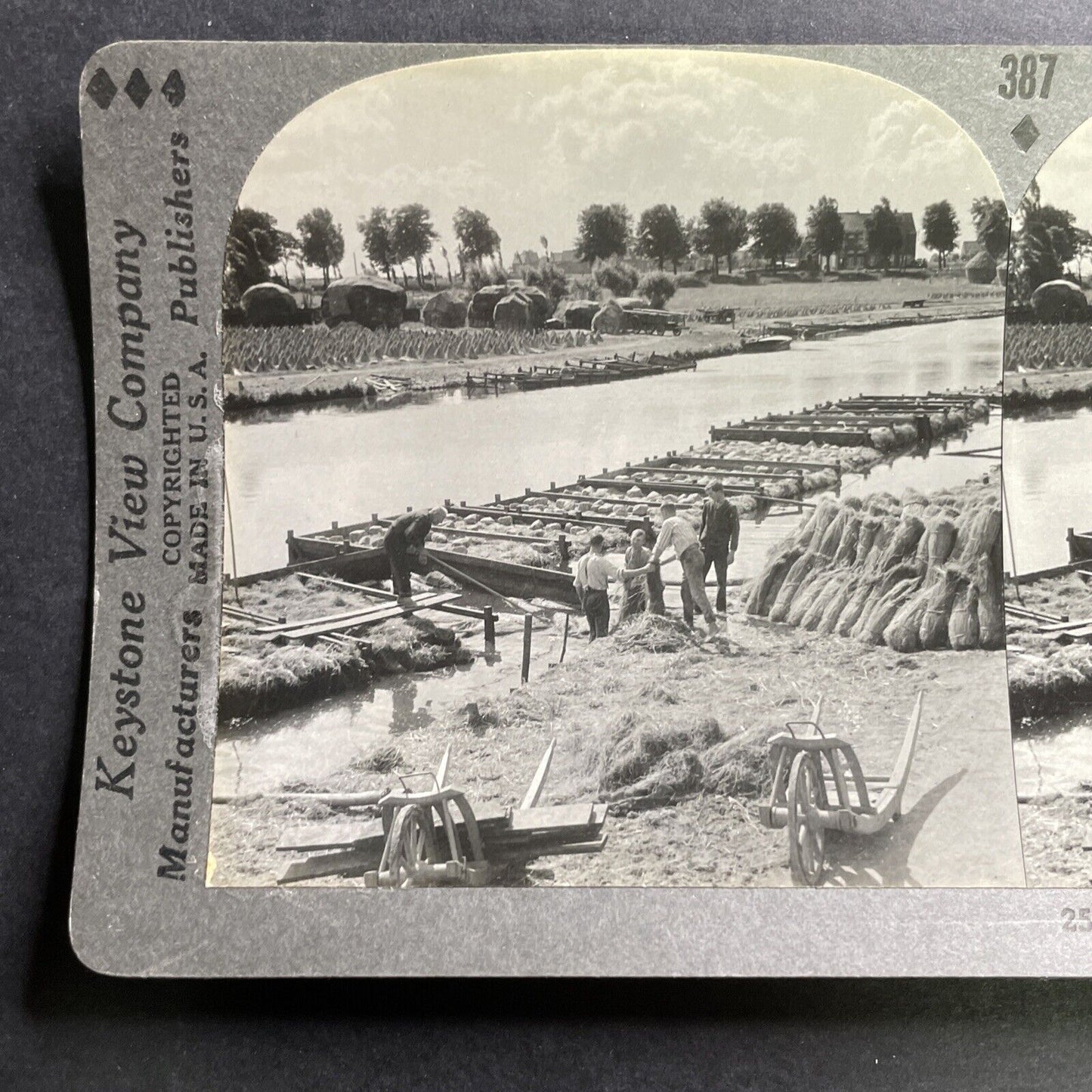 Antique 1914 Flax Farming In Kortrijk Belgium Stereoview Photo Card P1505