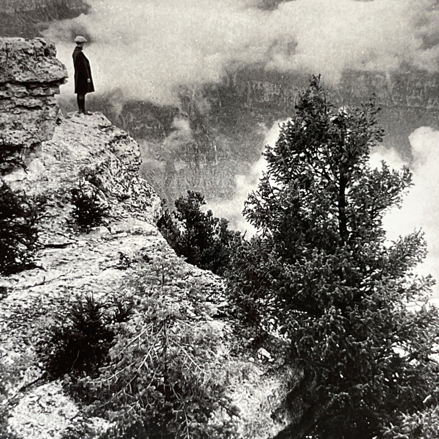 Antique 1910s Daredevil At Edge Of Grand Canyon Stereoview Photo Card V2163