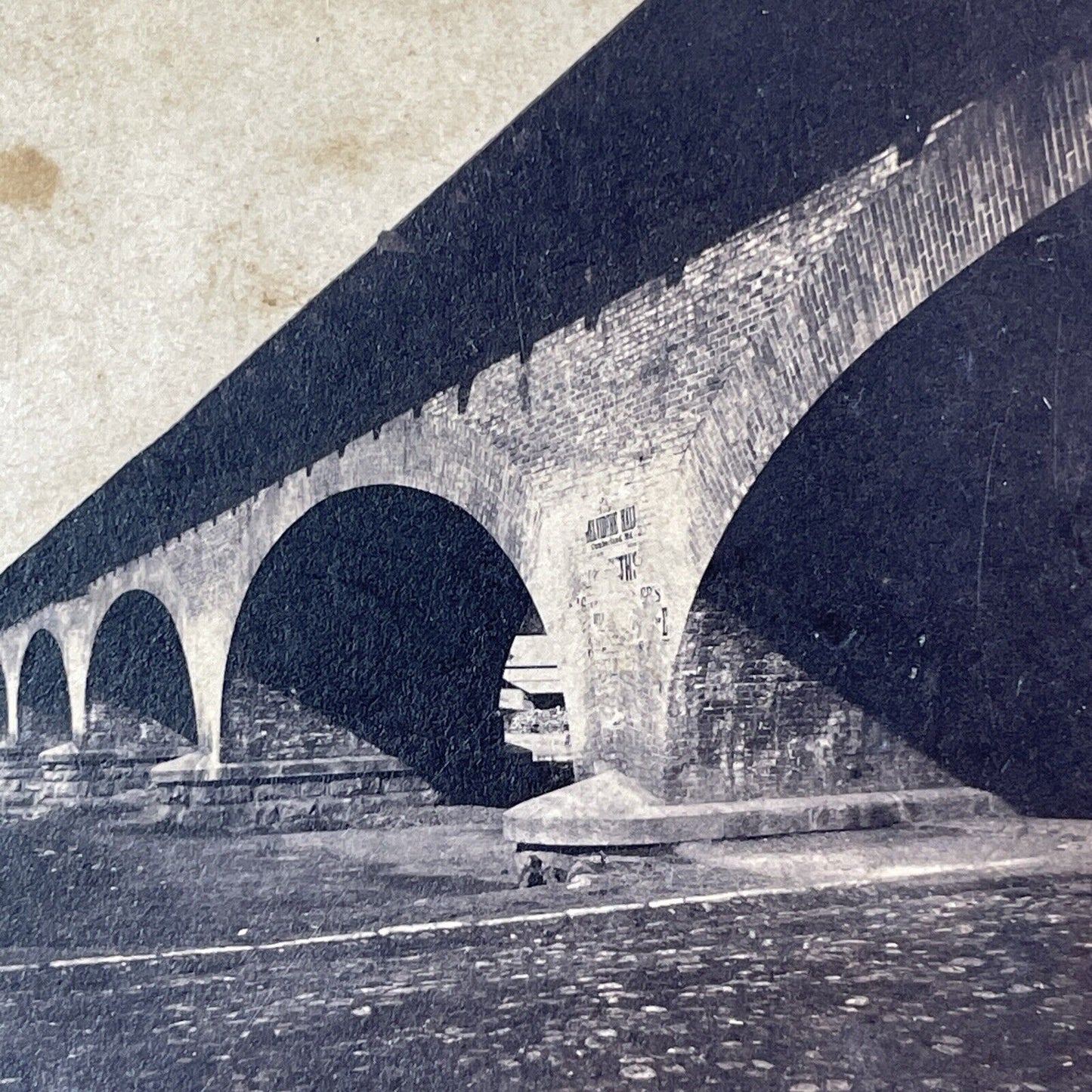 9-Arch Brick Bridge Stereoview Unknown Location Antique c1870 X2430