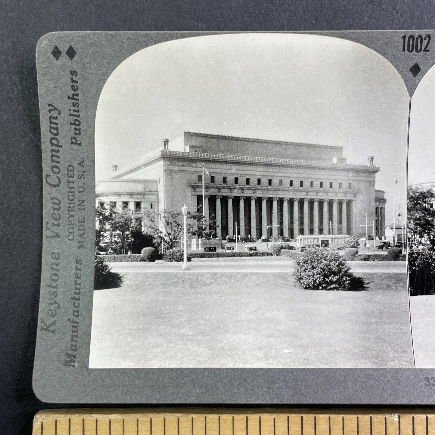 USPS Post Office in Manila Philippines Stereoview Antique c1935 Y414