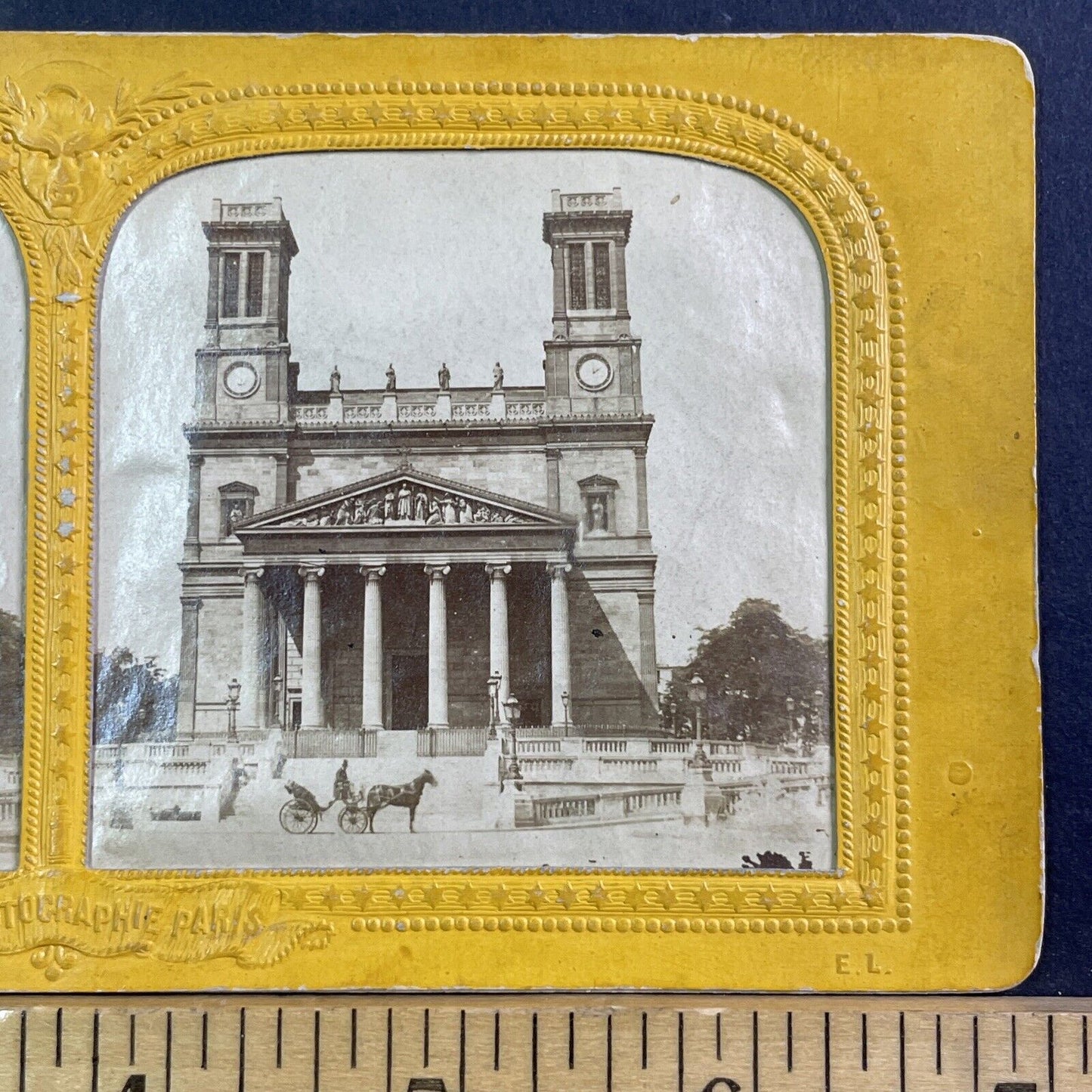 Saint Vincent De Paul Church Paris Stereoview French Tissue Antique c1860 XT2130