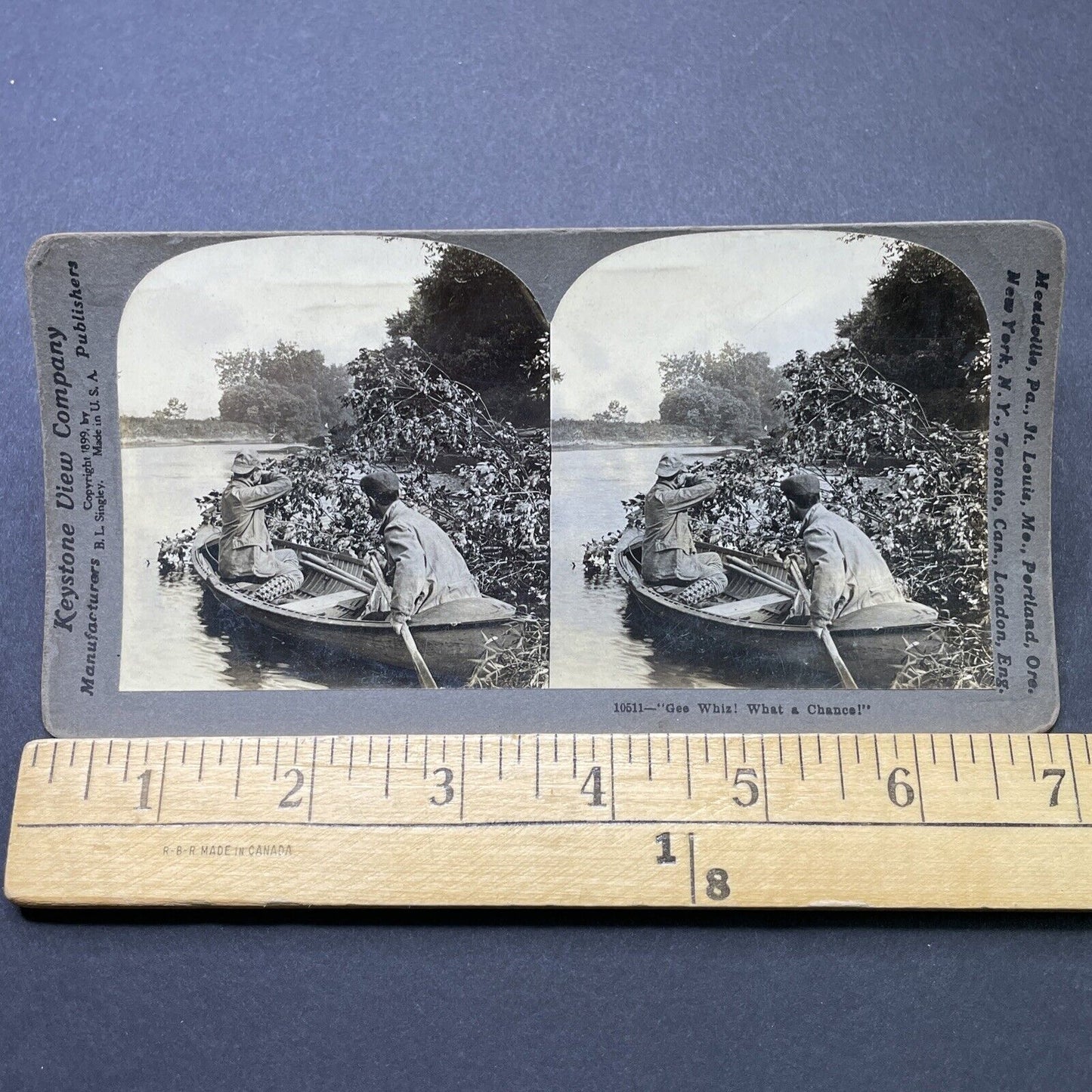 Antique 1899 Moose Hunting In Alaska From Canoe Stereoview Photo Card P2620