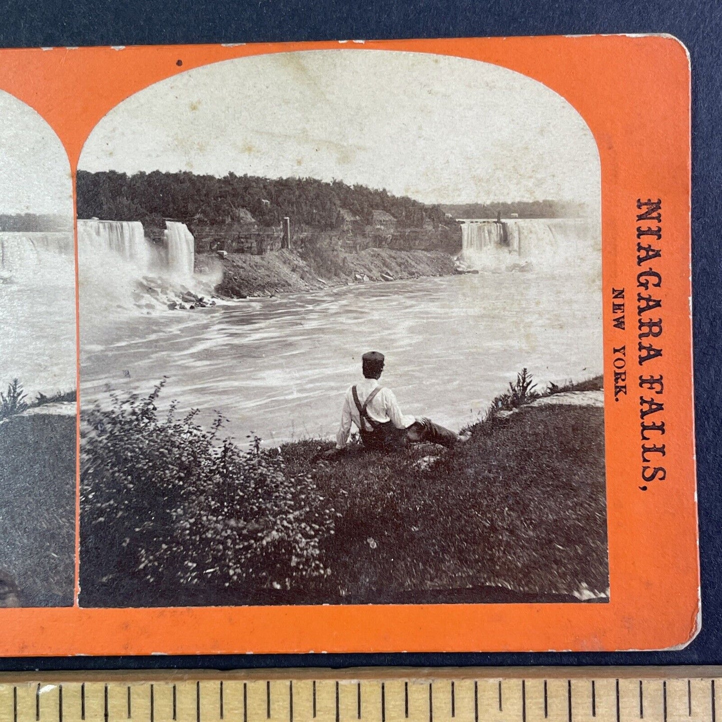 George Barker Self-Portrait at Niagara Falls Stereoview Antique c1870s X1929