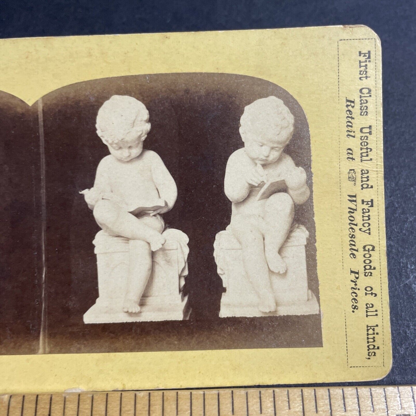 Antique 1870s Studious Children Marble Sculptures Stereoview Photo Card P4697