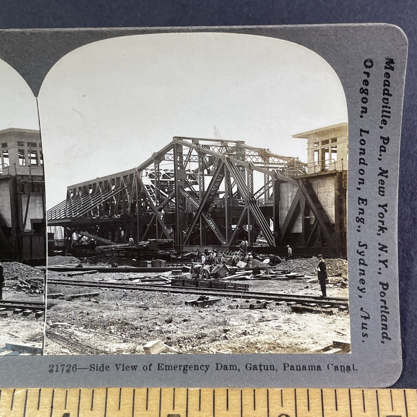 Panama Emergency Dam in Gatun Stereoview Antique c1913 Y2817