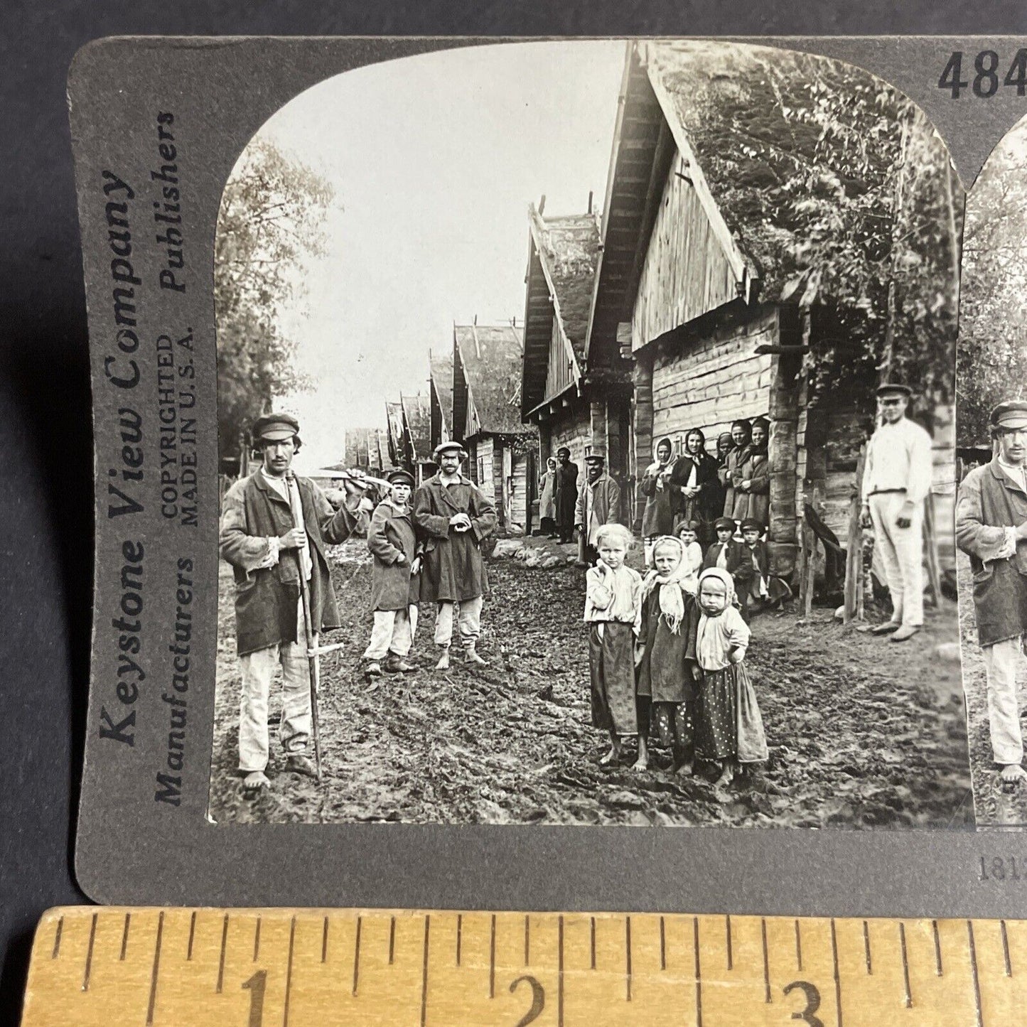 Antique 1910s Poor Farming Village In Russia Stereoview Photo Card P4247