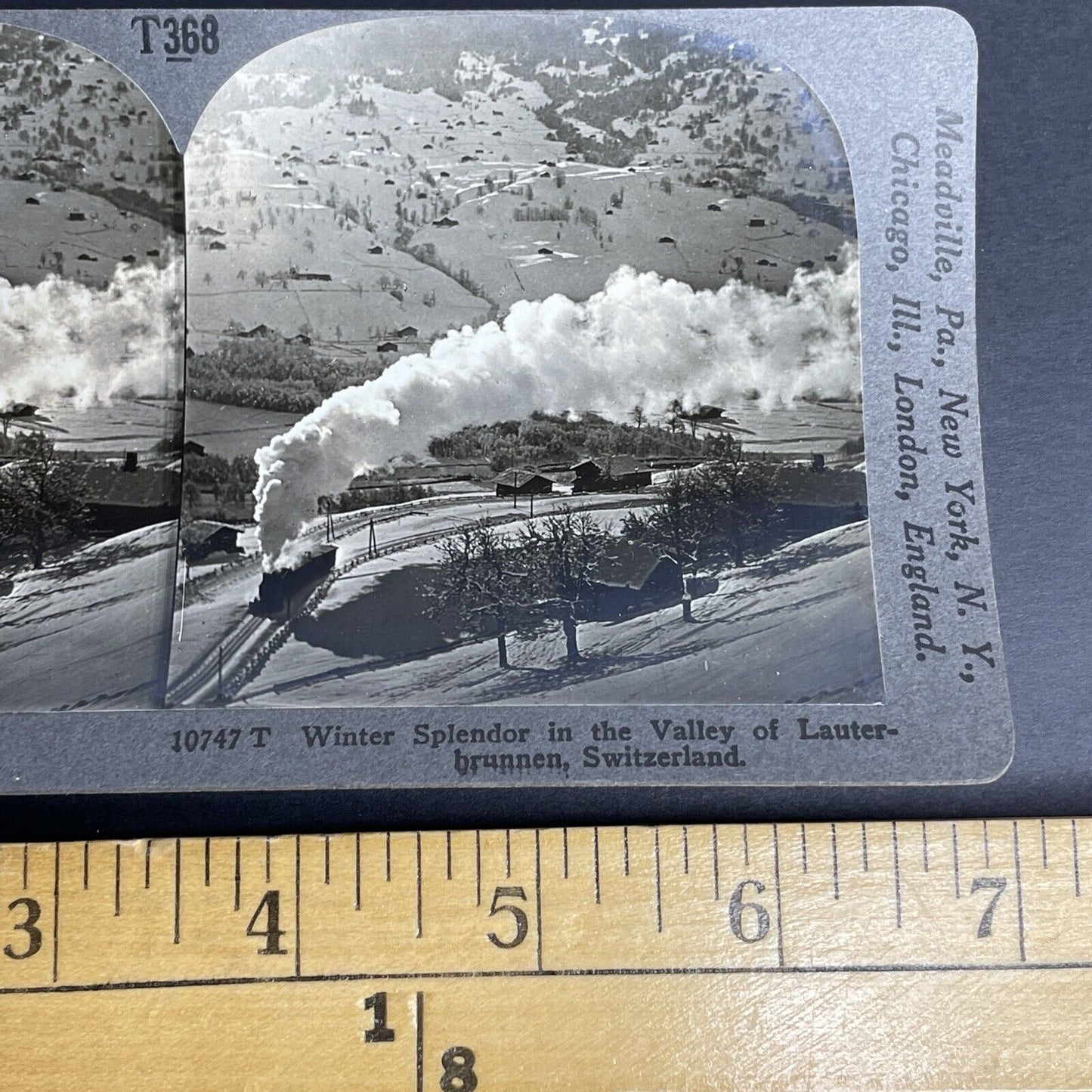 Antique 1905 Steam Train In Lauterbrunnen Switzerland Stereoview Photo Card P904