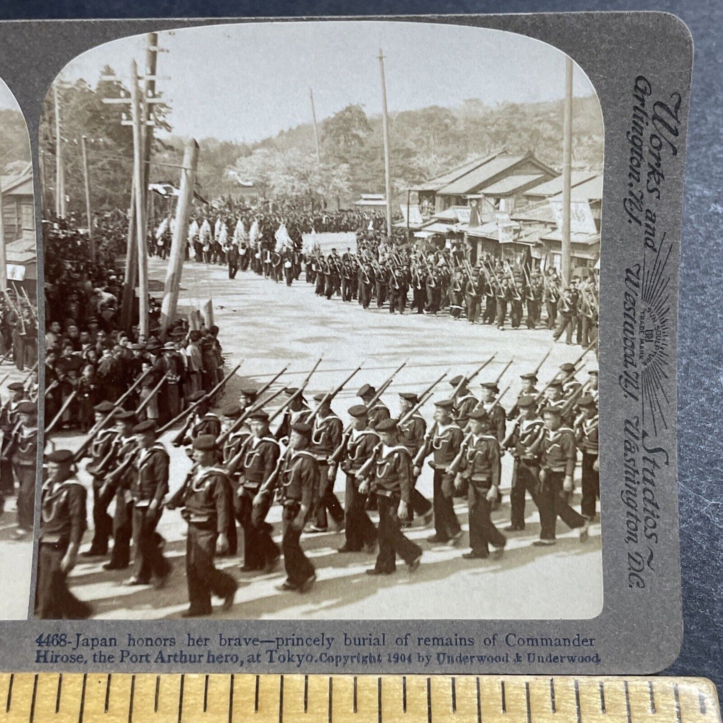 Antique 1904 Japan Funeral Commander Hirose Takeo Stereoview Photo Card P5588