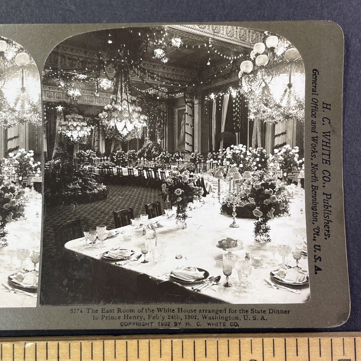 President Roosevelt State Dinner For Prince Henry Stereoview Antique c1902 Y407