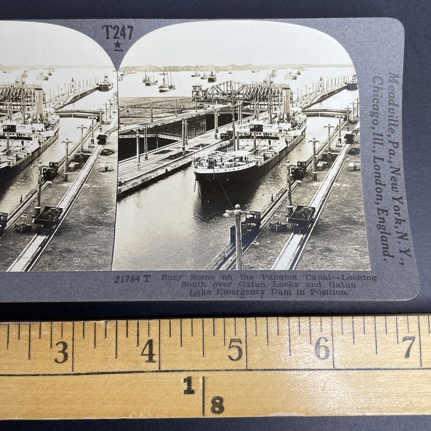 Antique 1915 Merchant Vessels Entering Panama Canal Stereoview Photo Card P925