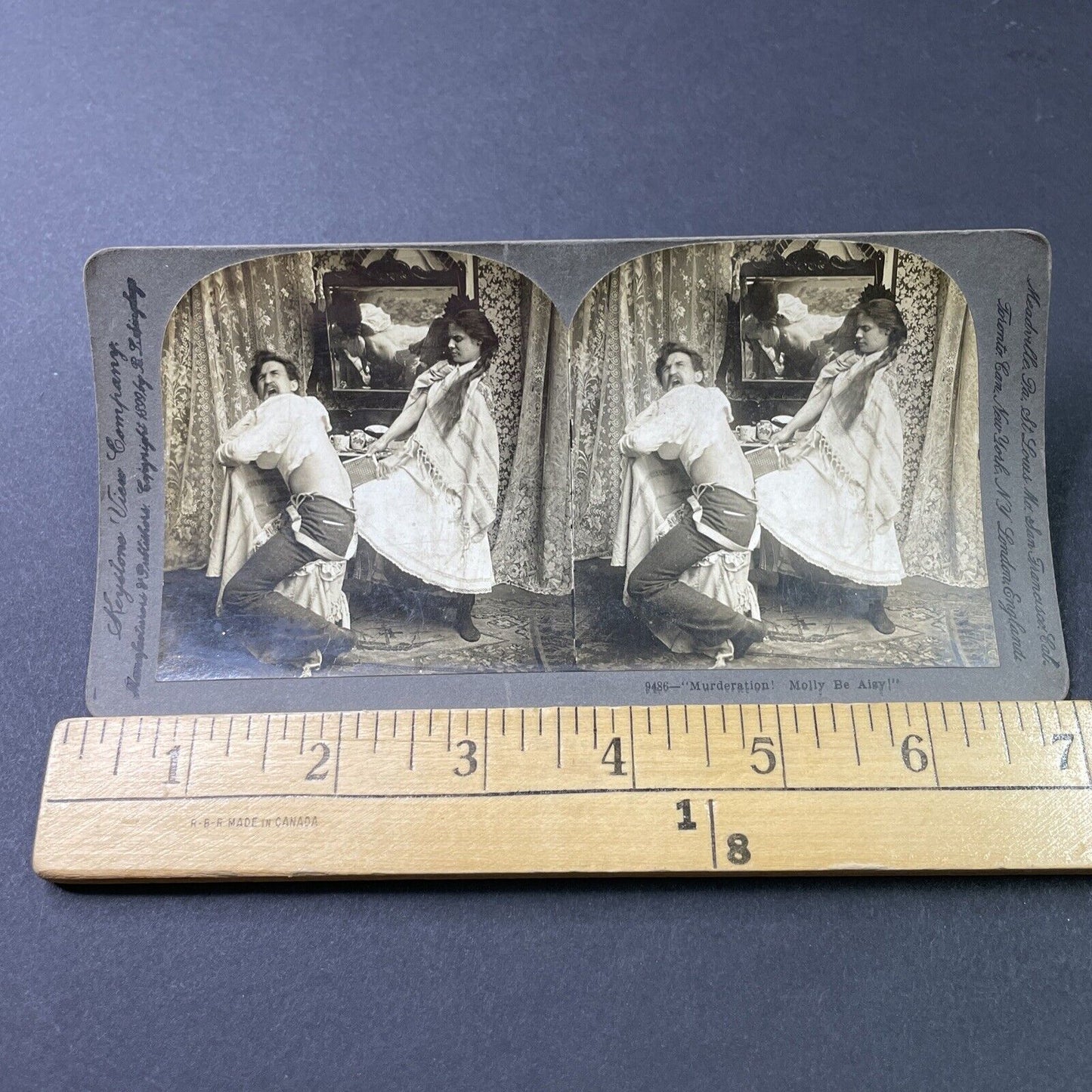 Antique 1899 Woman Waxes Man's Back Scream In Pain Stereoview Photo Card P2832