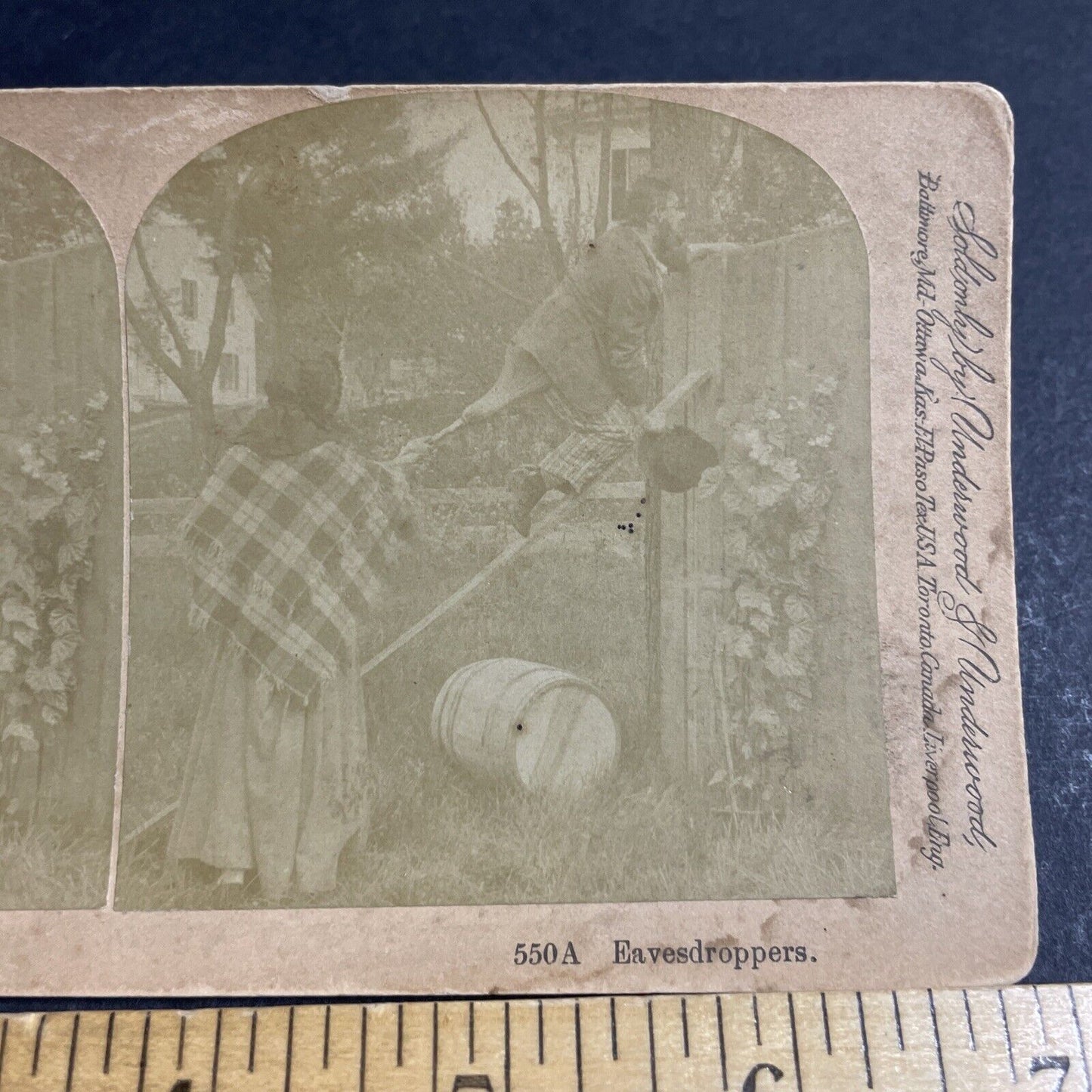 Antique 1891 Man And Woman Try To Climb A Fence Stereoview Photo Card P4665